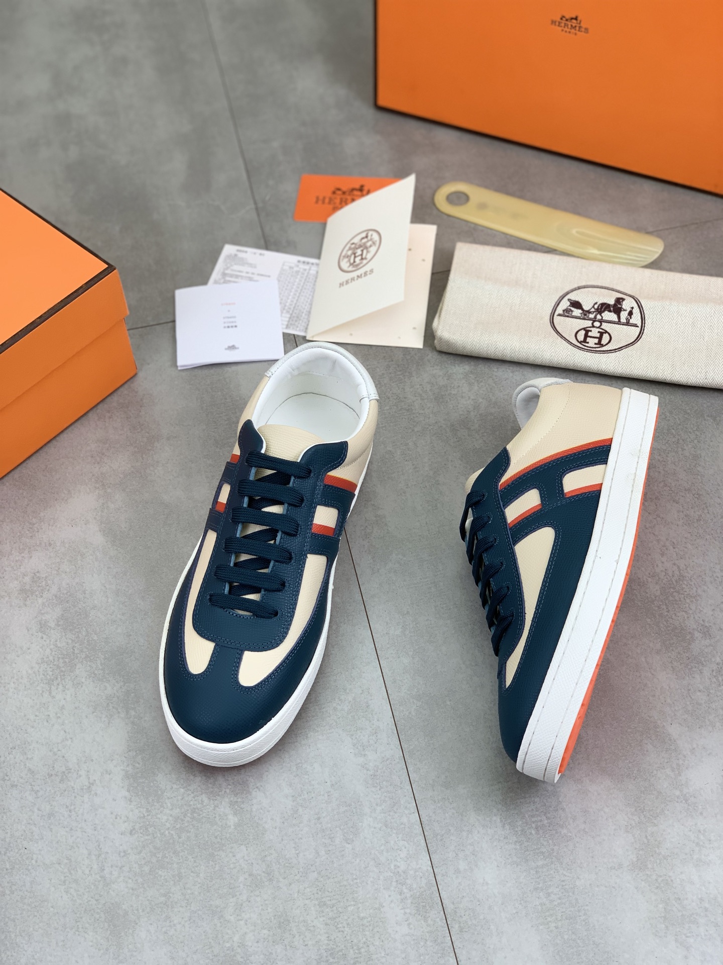 Hermes Men's Leather Sneaker Casual Lace-Up Shoes, Size 38-44 6 i1743177241029 8748 0 4