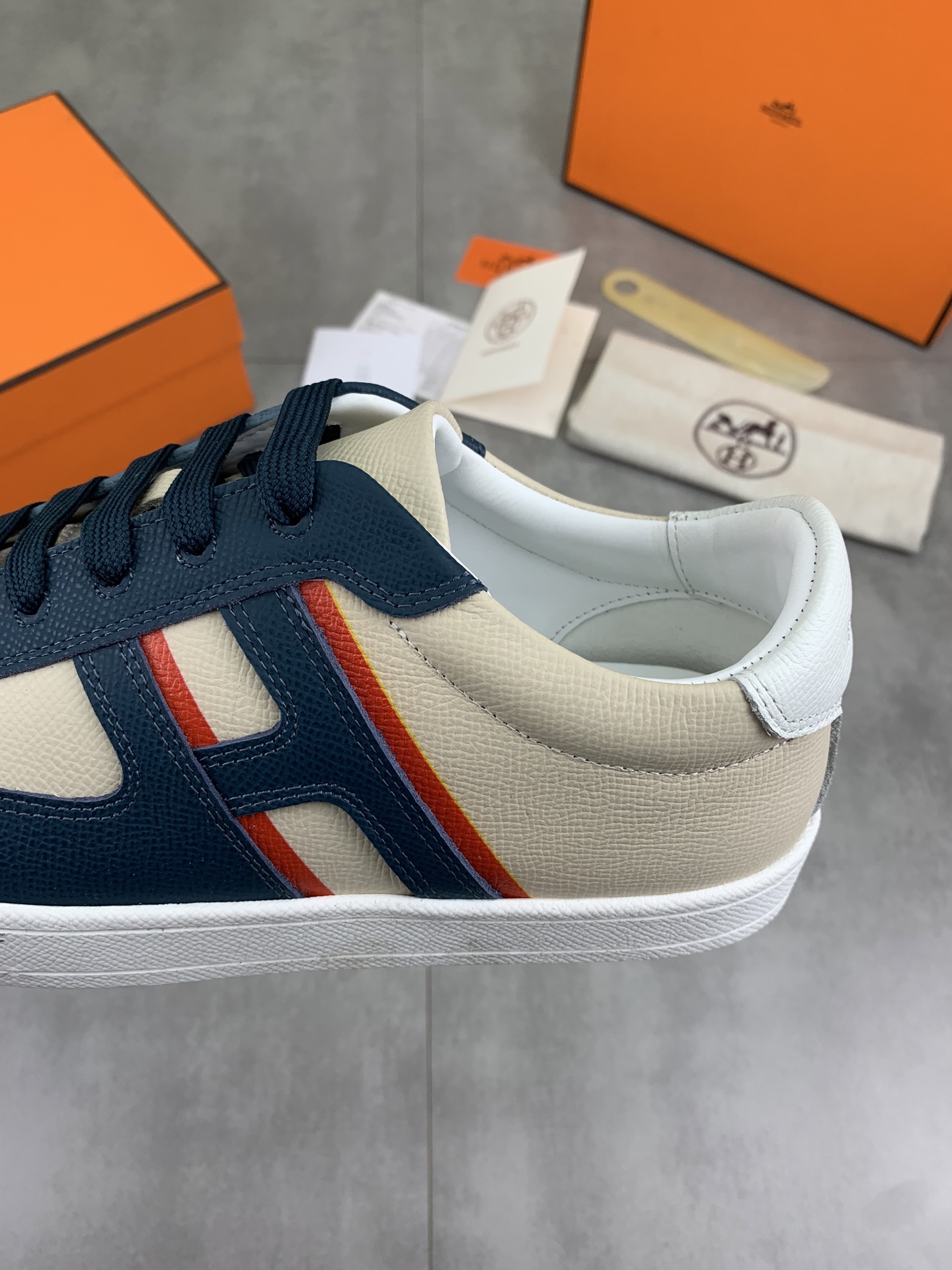 Hermes Men's Leather Sneaker Casual Lace-Up Shoes, Size 38-44 8 i1743177241043 9676 0 6