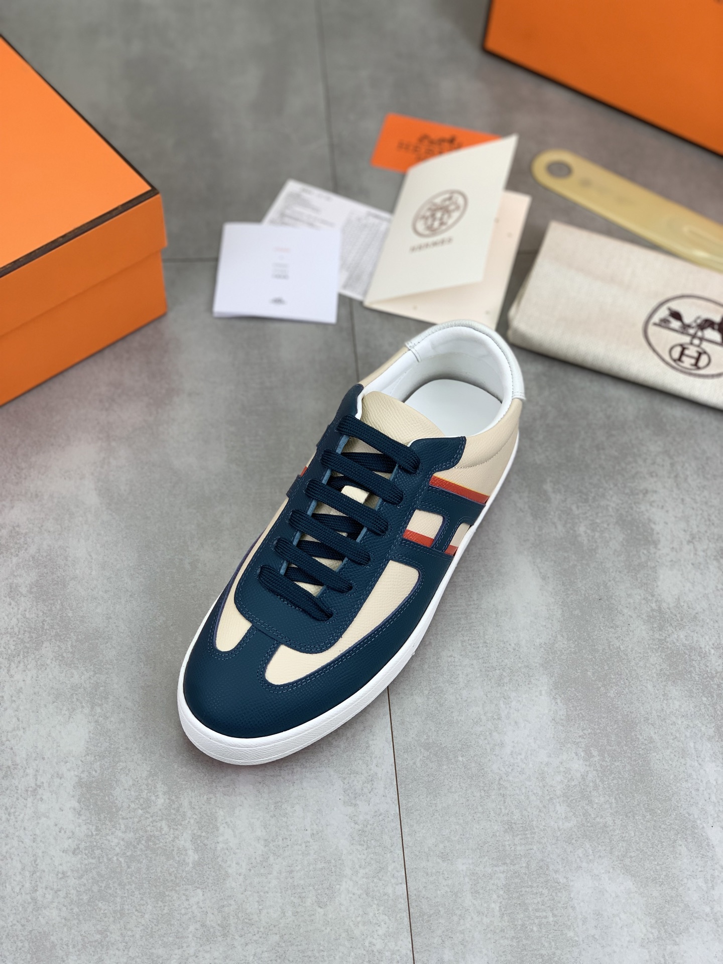 Hermes Men's Leather Sneaker Casual Lace-Up Shoes, Size 38-44 5 i1743177241057 1921 0 3