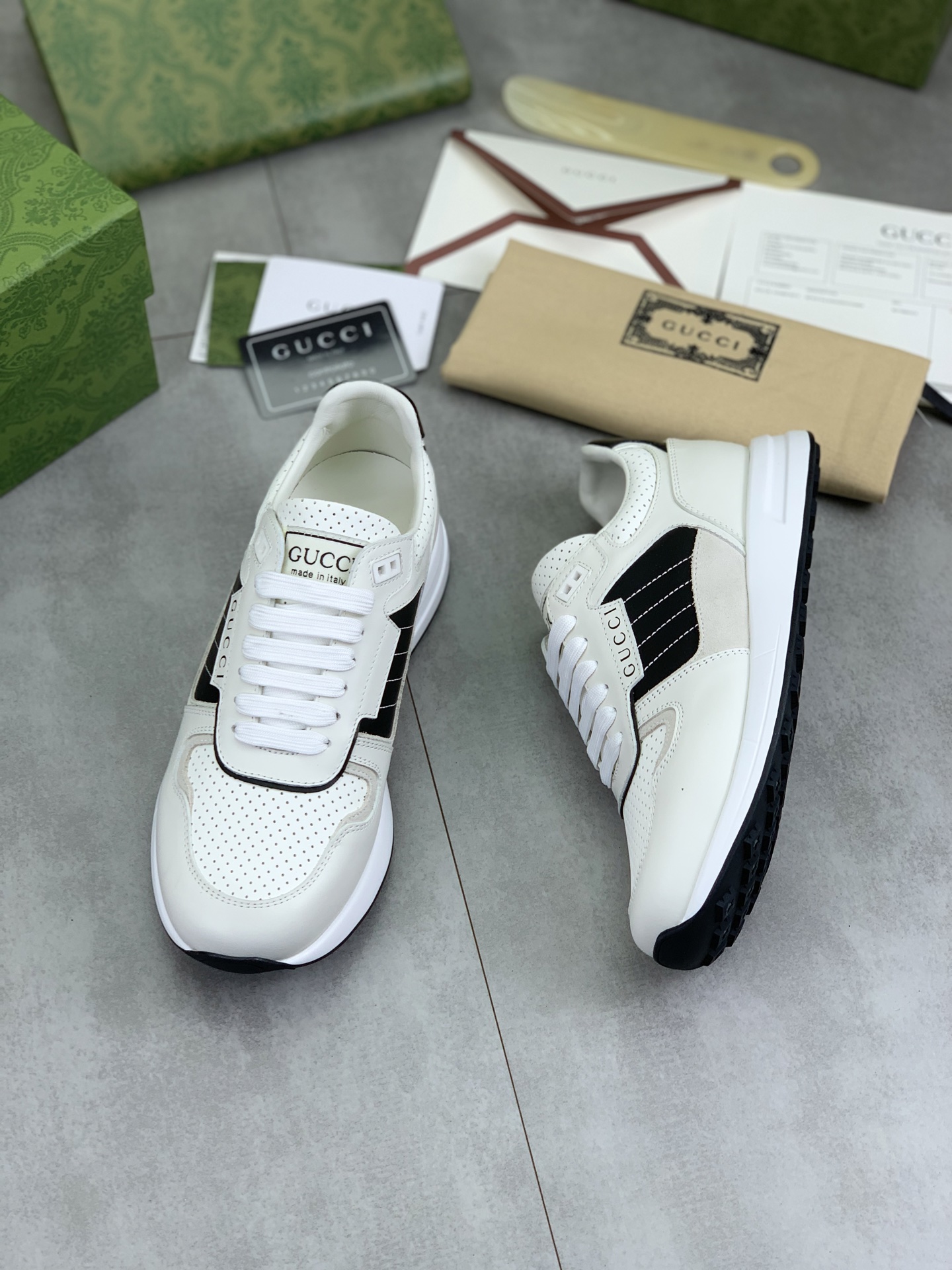 Gucci Men's Leather White Trainer Sneakers Casual Shoes, Size 39-44 6 i1743613581921 3687 0 4