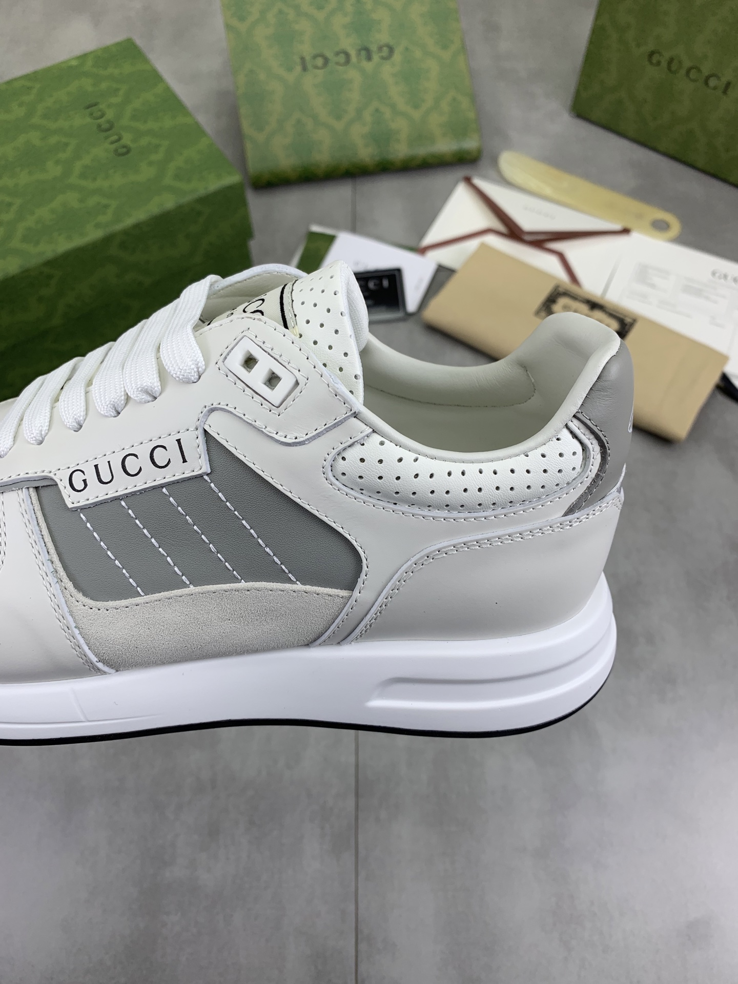 Gucci Men's Leather And Suede White Sneakers Lace-Up Size 39-44 8 i1743613603365 4247 0 6