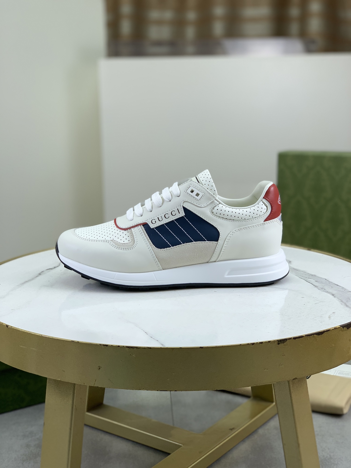 Gucci Men's Leather and Technical Canvas Sneaker Retro Style Lace-up Shoes 1 Gucci Men's Leather and Technical Canvas Sneaker Retro Style Lace-up Shoes