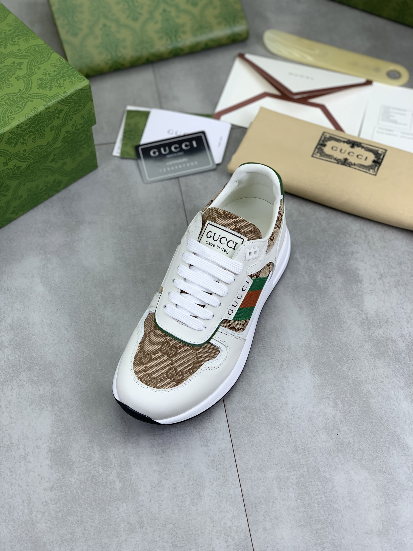 Gucci Men's Leather and Logo Print Lace-Up Sneakers, Size 39-44 5 i1743613655078 3263 0 3