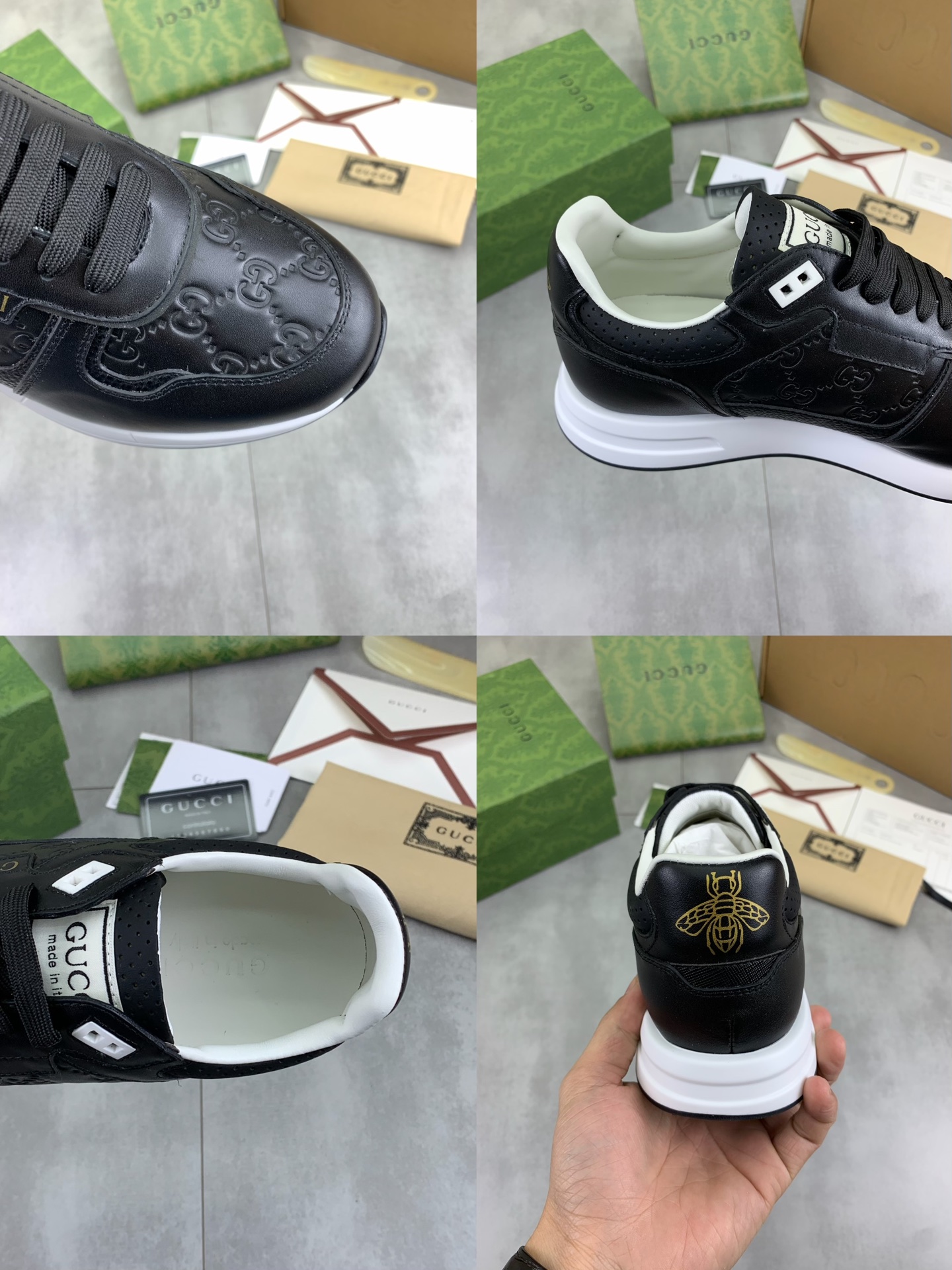 Gucci Men's Black Leather Lace-Up Sneakers with Embossed GG Pattern 10 i1743613678251 9677 0 8
