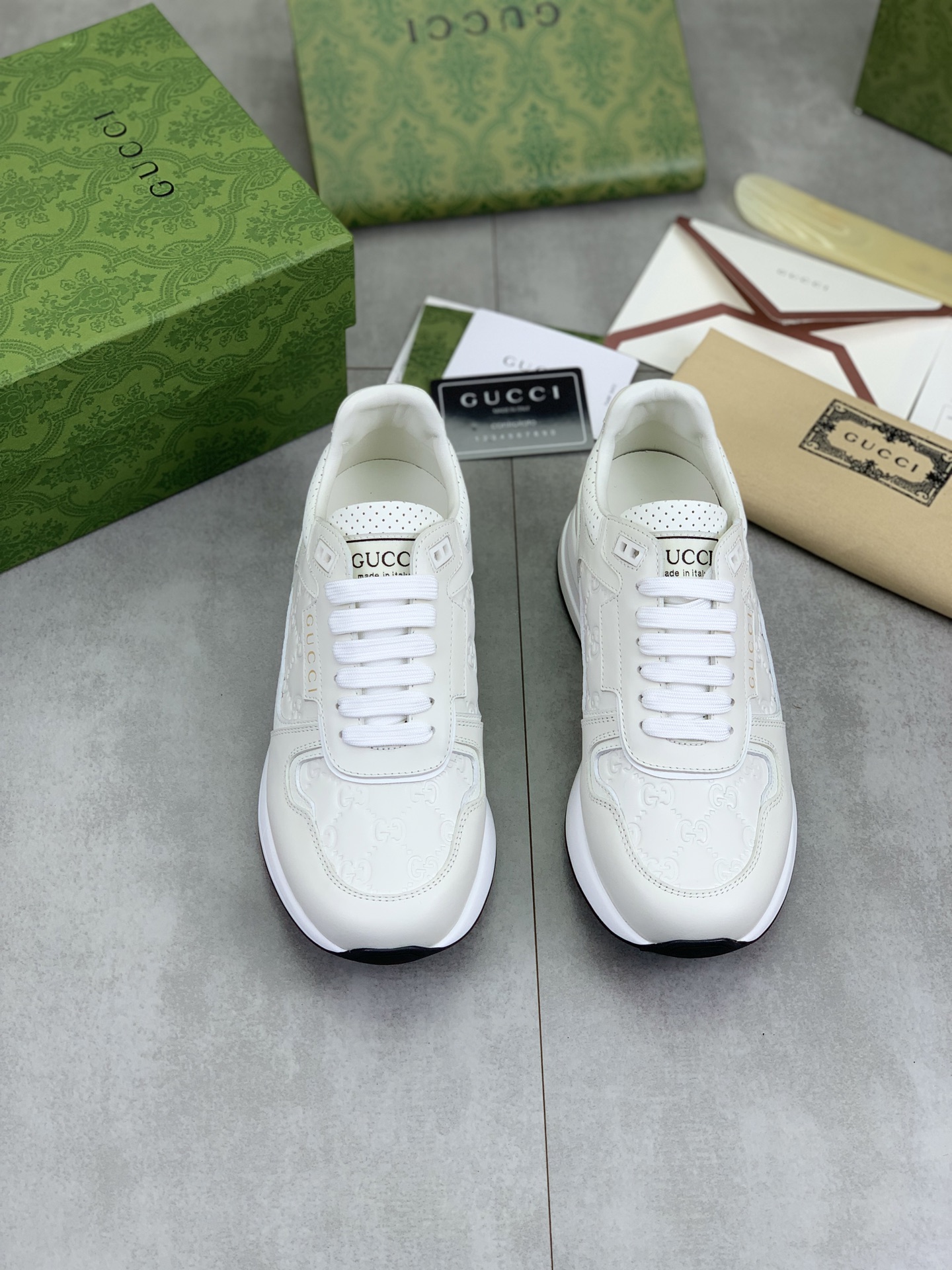 Gucci Men's White Leather Lace-Up Fashion Sneakers with Perforated Design 3 i1743613701227 7370 0 1