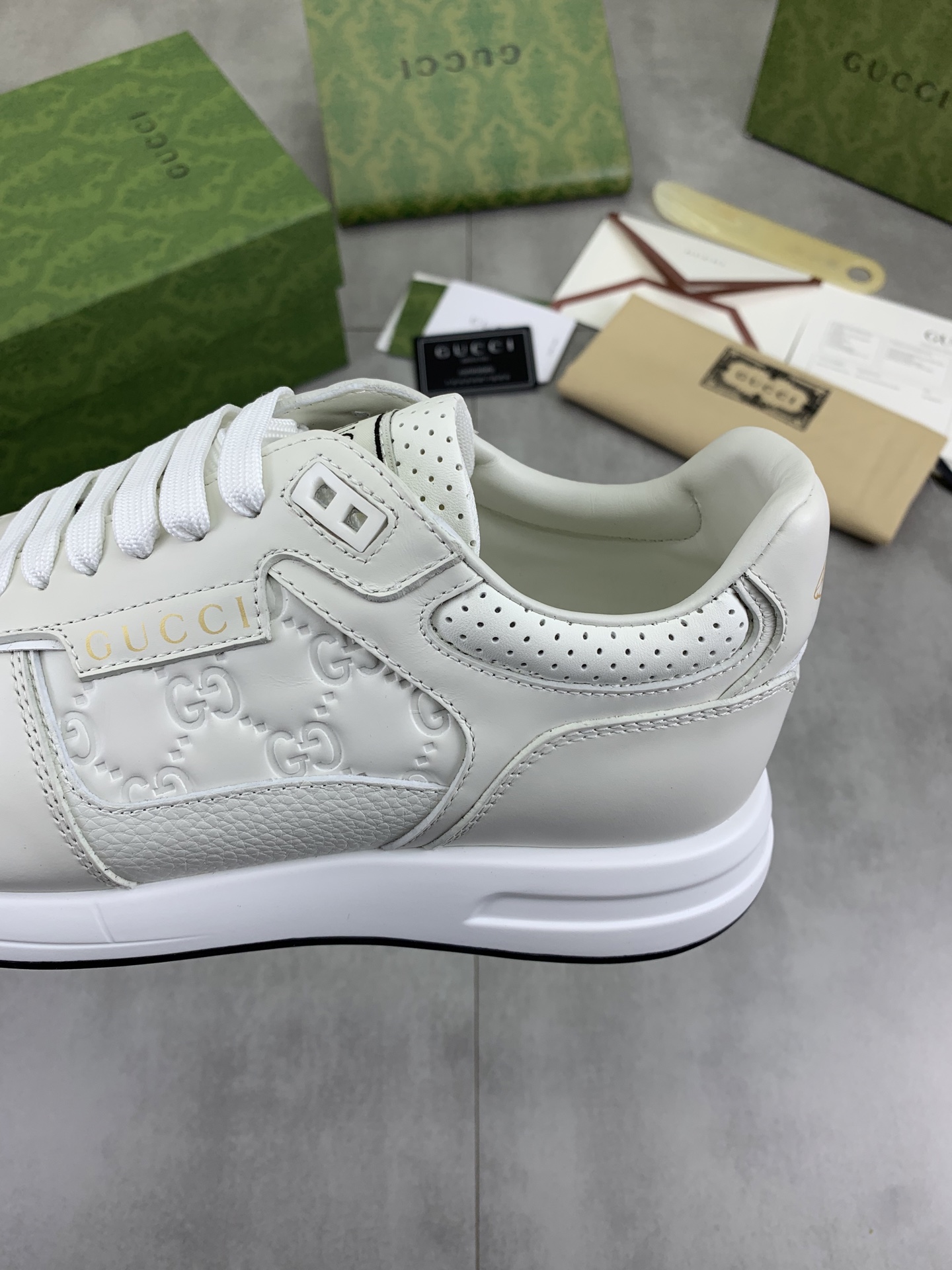 Gucci Men's White Leather Lace-Up Fashion Sneakers with Perforated Design 8 i1743613701384 5670 0 6