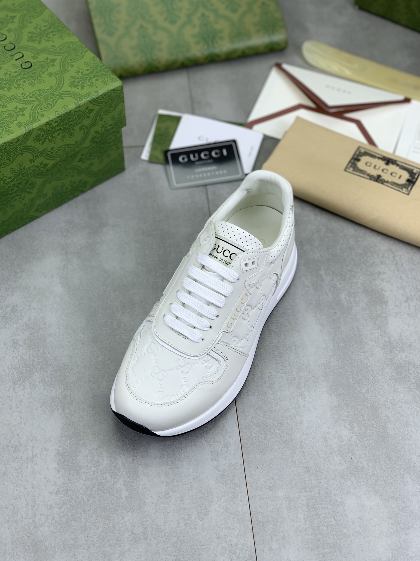 Gucci Men's White Leather Lace-Up Fashion Sneakers with Perforated Design 5 i1743613701602 7790 0 3