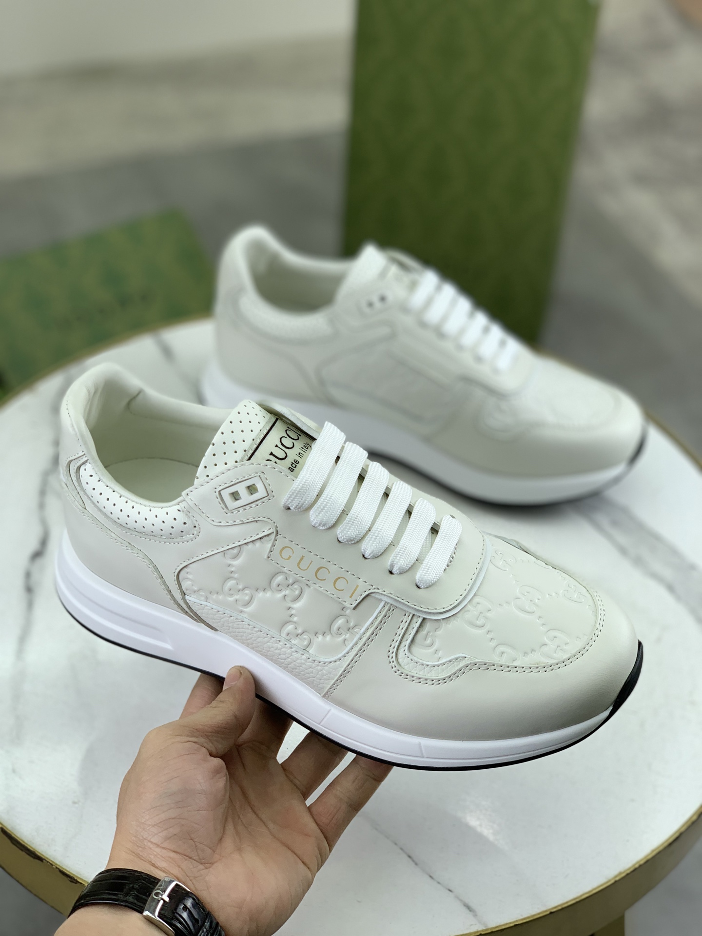 Gucci Men's White Leather Lace-Up Fashion Sneakers with Perforated Design 4 i1743613701604 8695 0 2