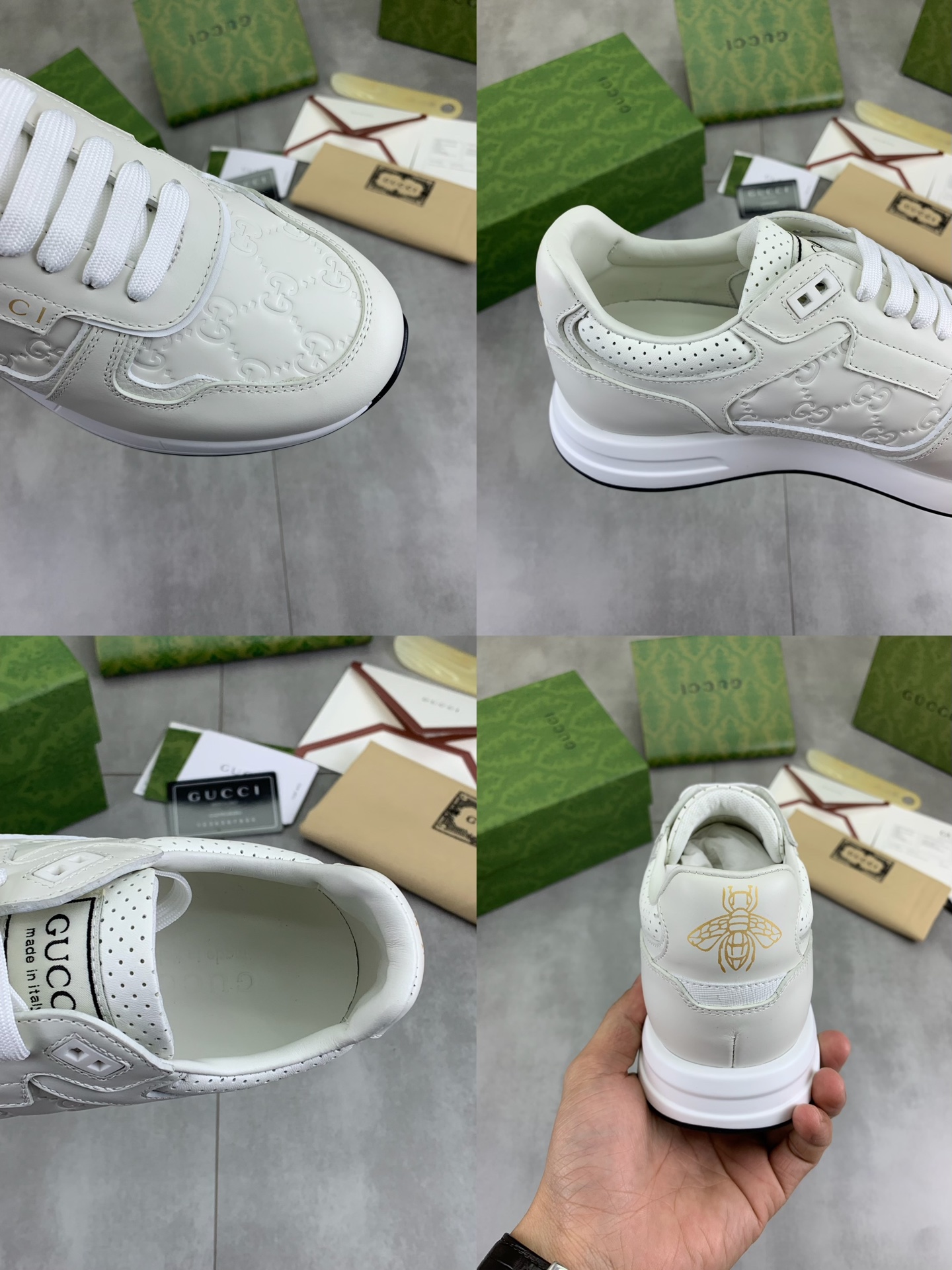 Gucci Men's White Leather Lace-Up Fashion Sneakers with Perforated Design 10 i1743613704402 8586 0 8