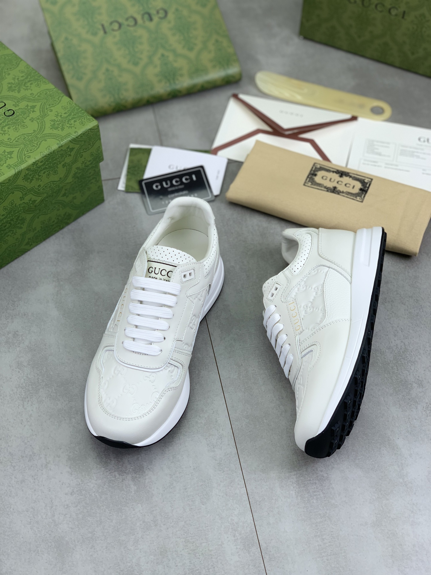 Gucci Men's White Leather Lace-Up Fashion Sneakers with Perforated Design 6 i1743613704897 4961 0 4
