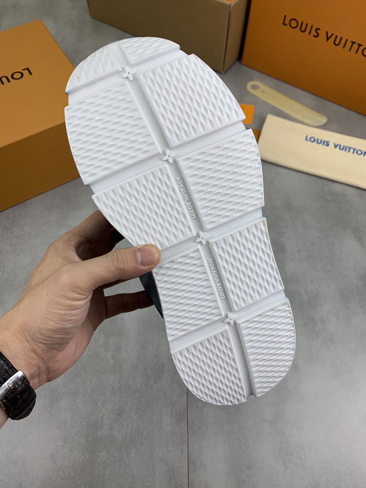 Louis Vuitton Classic High-Top Sneakers in Blue Leather, Couple Style 9 i1745482816456 353 0 7
