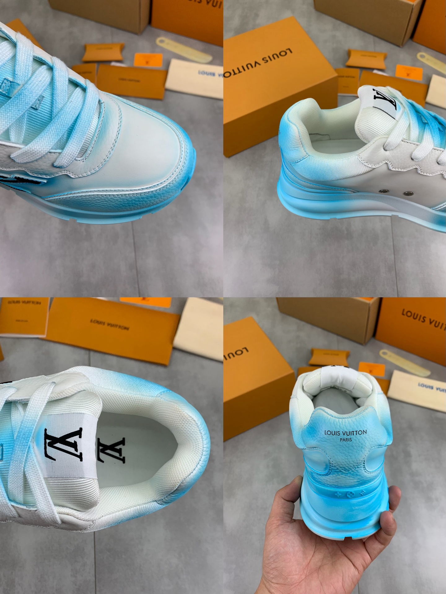 Louis Vuitton High-Top Sneakers in Blue Leather, Designer Couple Shoes 10 i1745482864666 6795 0 8