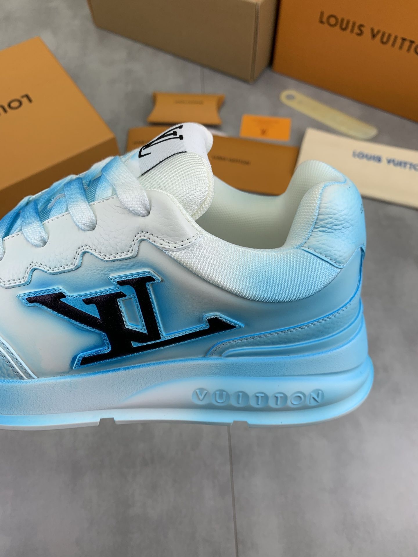 Louis Vuitton High-Top Sneakers in Blue Leather, Designer Couple Shoes 8 i1745482865220 5471 0 6