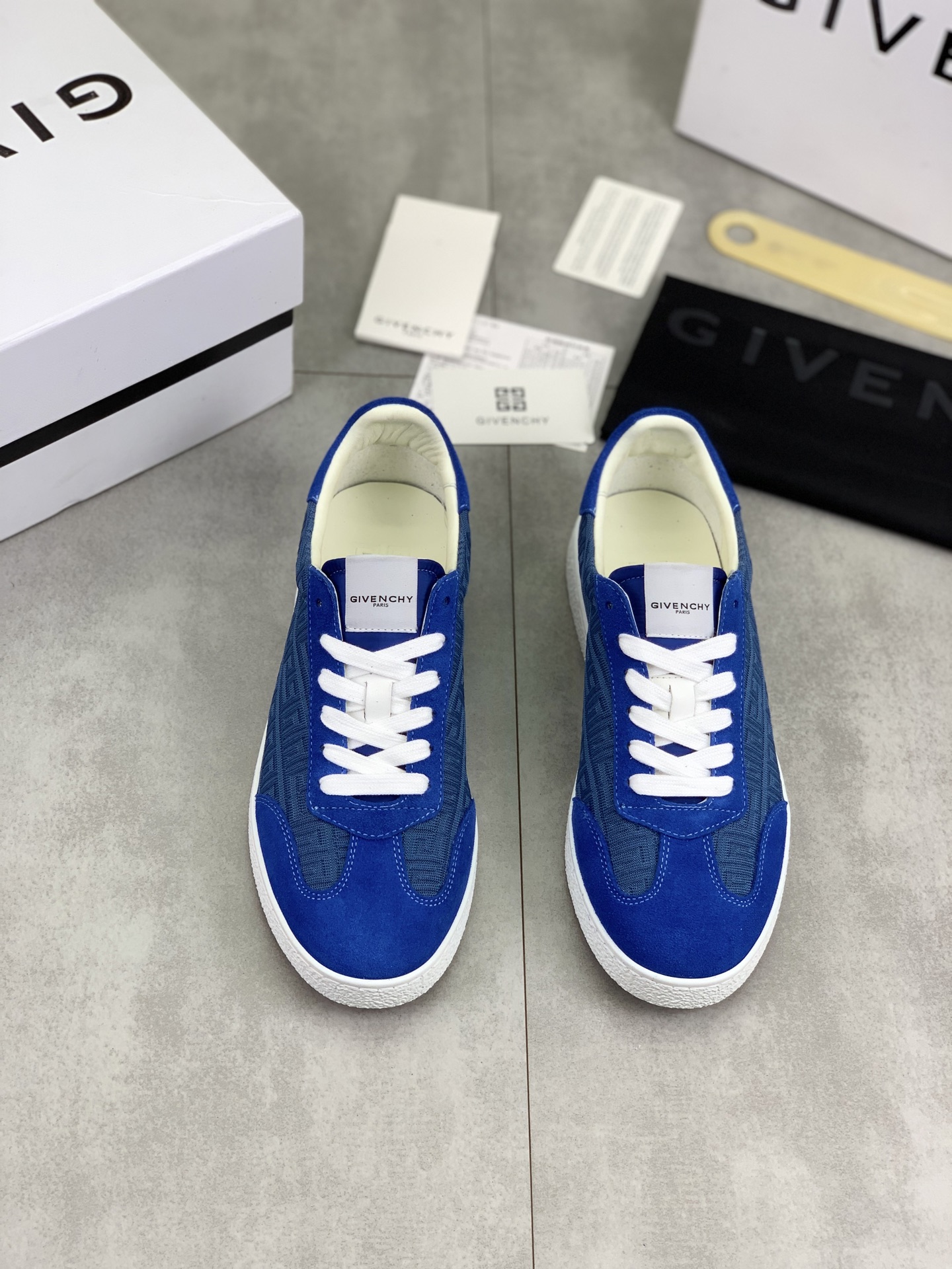 Givenchy Men's Low-Top Sneaker: Blue Suede Pattern Lace-Up Casual Shoes 3 i1745768797571 35 0 1