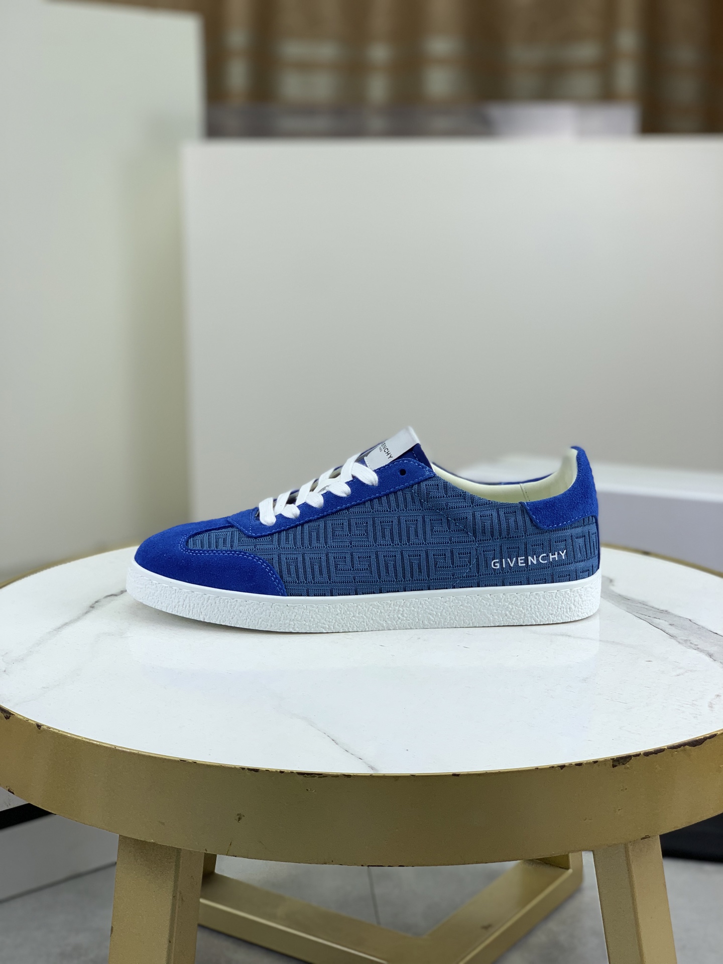 Givenchy Men's Low-Top Sneaker: Blue Suede Pattern Lace-Up Casual Shoes 1 Givenchy Men's Low-Top Sneaker: Blue Suede Pattern Lace-Up Casual Shoes