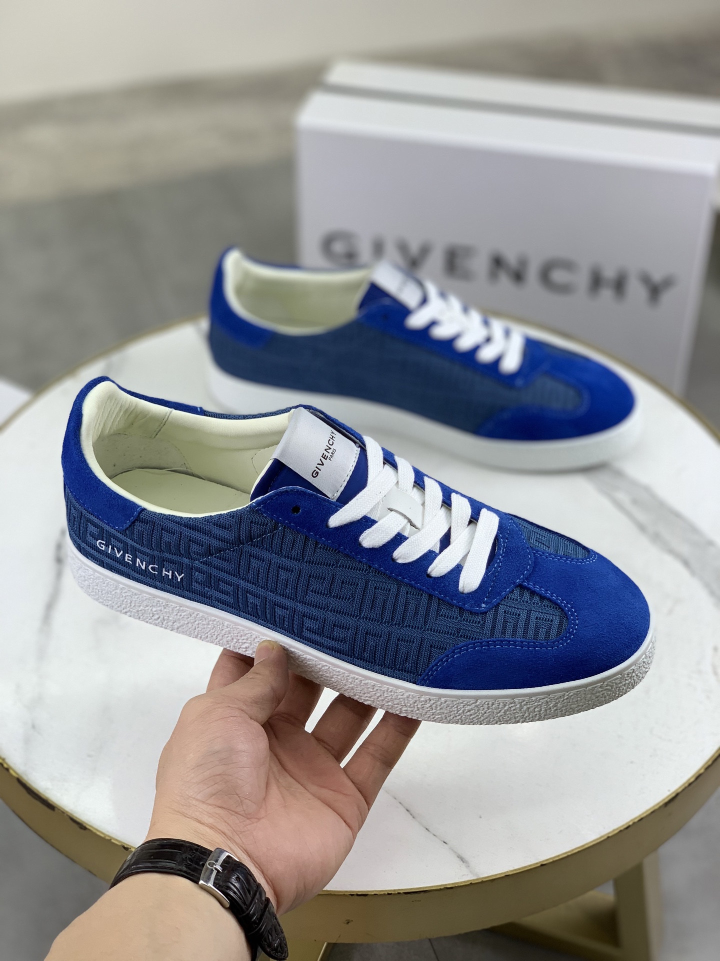 Givenchy Men's Low-Top Sneaker: Blue Suede Pattern Lace-Up Casual Shoes 4 i1745768799035 9729 0 2