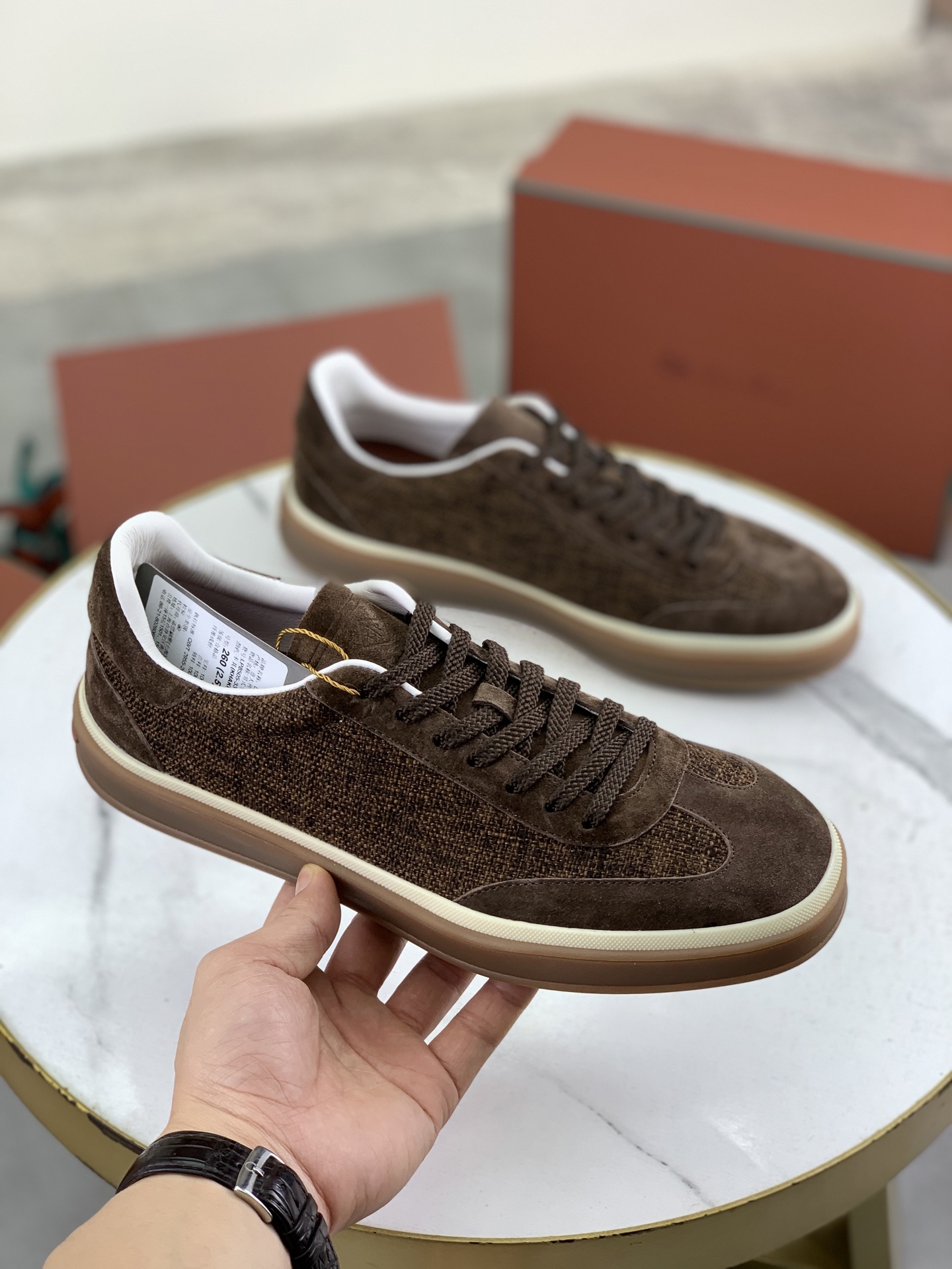 Loro Piana Men's Brown Suede Sneakers Leather Lining Handmade Shoes 4 i1745768941899 6546 0 2