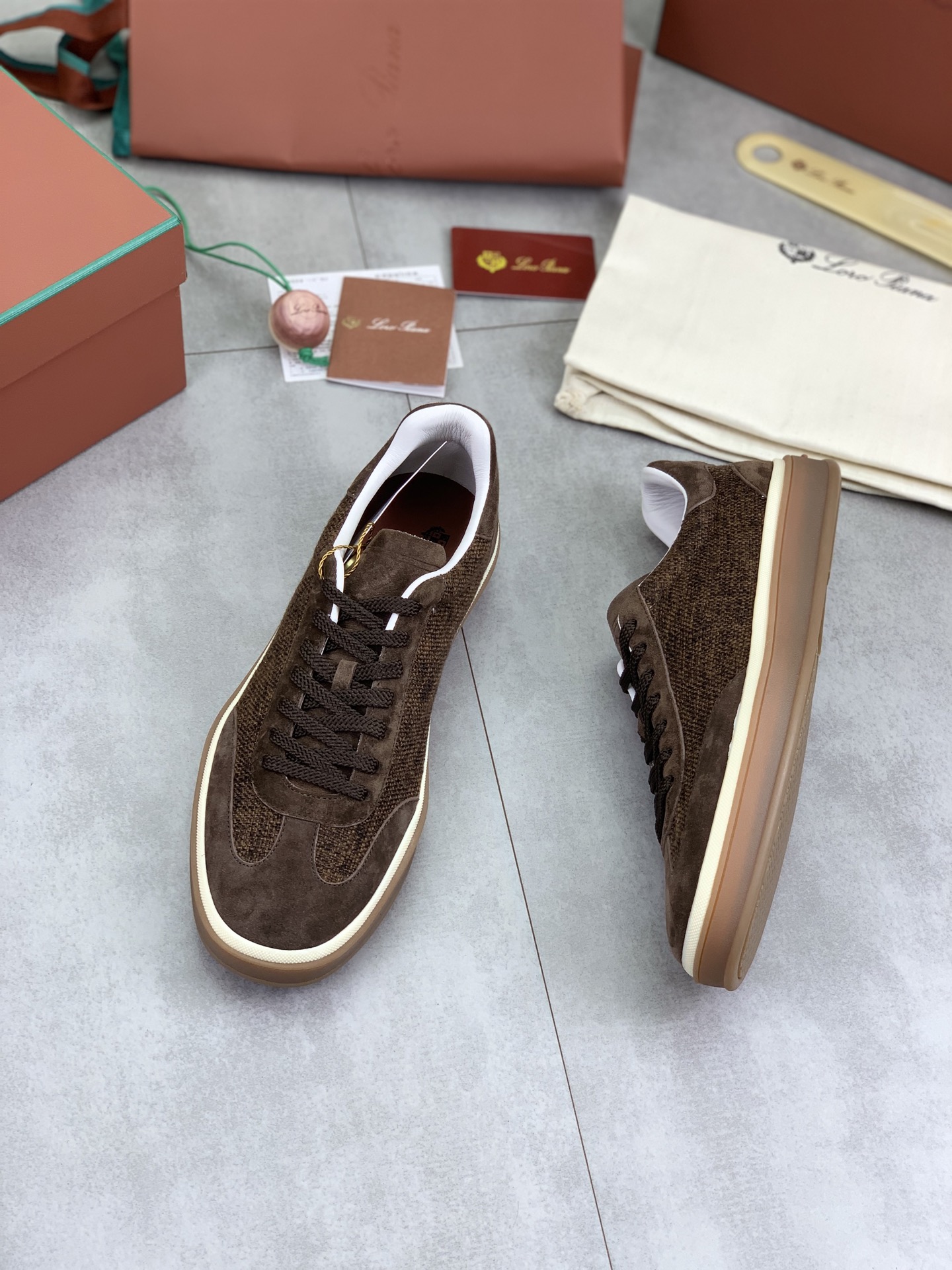 Loro Piana Men's Brown Suede Sneakers Leather Lining Handmade Shoes 6 i1745768943479 7760 0 4
