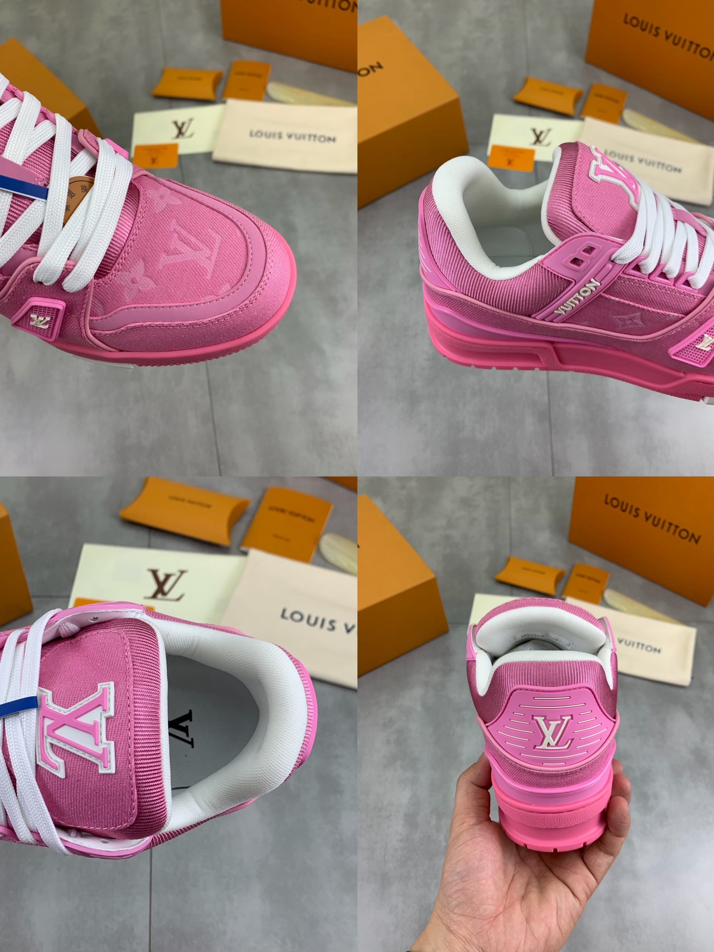Louis Vuitton Pink Leather High-Top Sneakers, Couple Style, Size 35-45 10 i1746807549196 7795 0 8