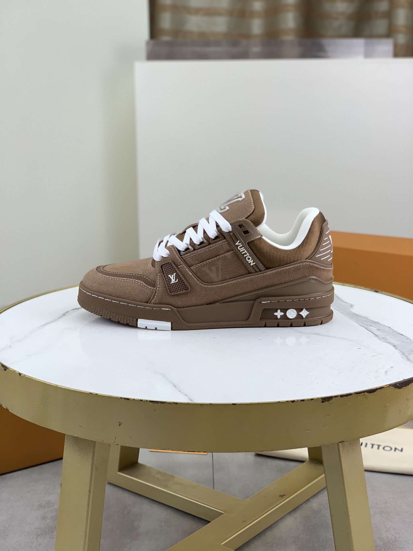 Louis Vuitton Brown Leather High-Top Sneakers, Couple Style, Size 35-45 2 i1746807575197 7019 0 0