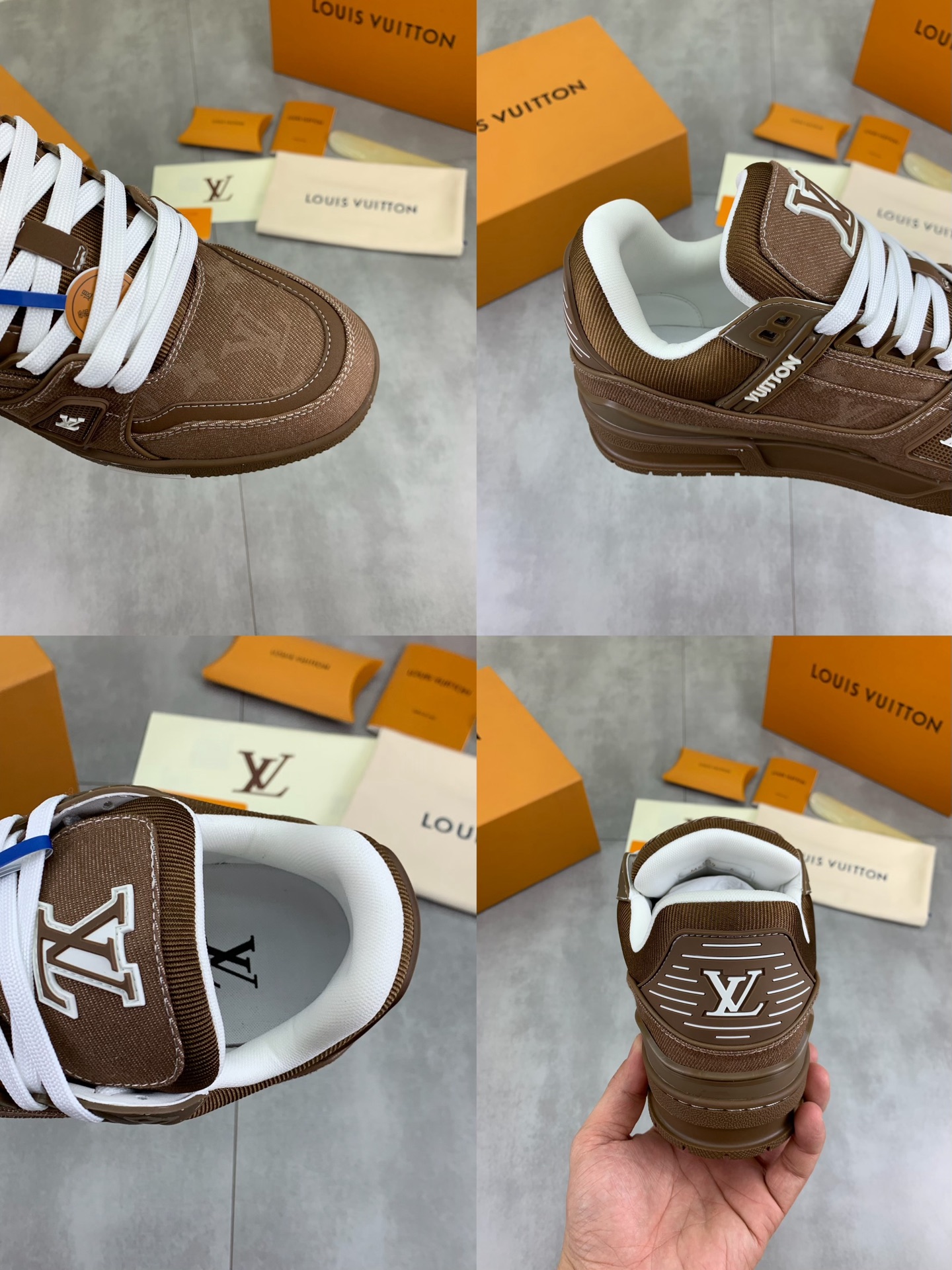 Louis Vuitton Brown Leather High-Top Sneakers, Couple Style, Size 35-45 10 i1746807577600 9941 0 8