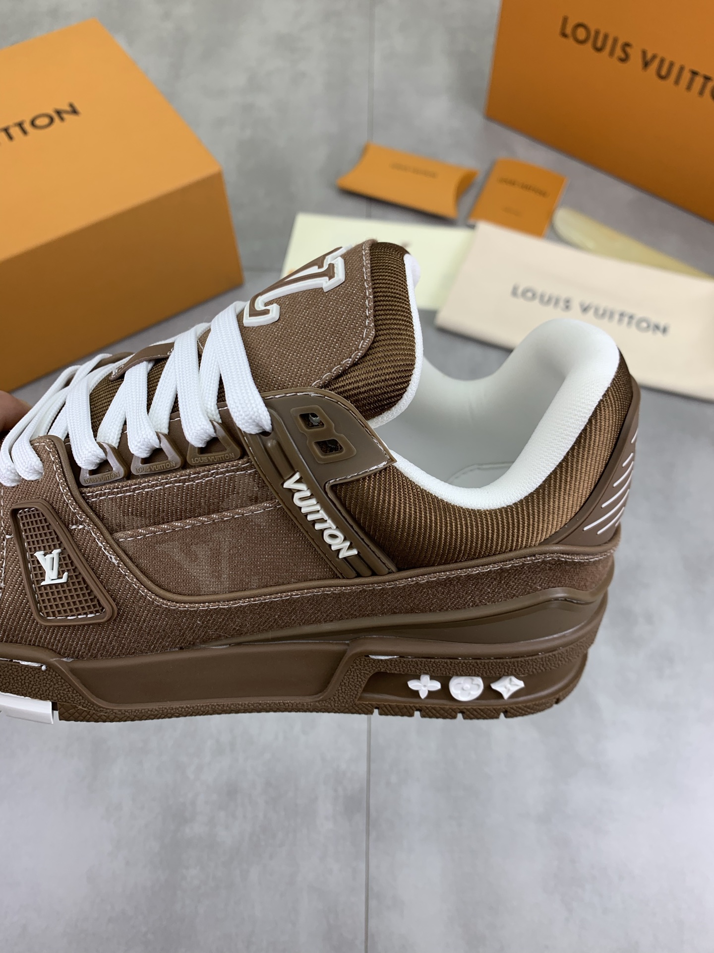 Louis Vuitton Brown Leather High-Top Sneakers, Couple Style, Size 35-45 8 i1746807578113 3666 0 6