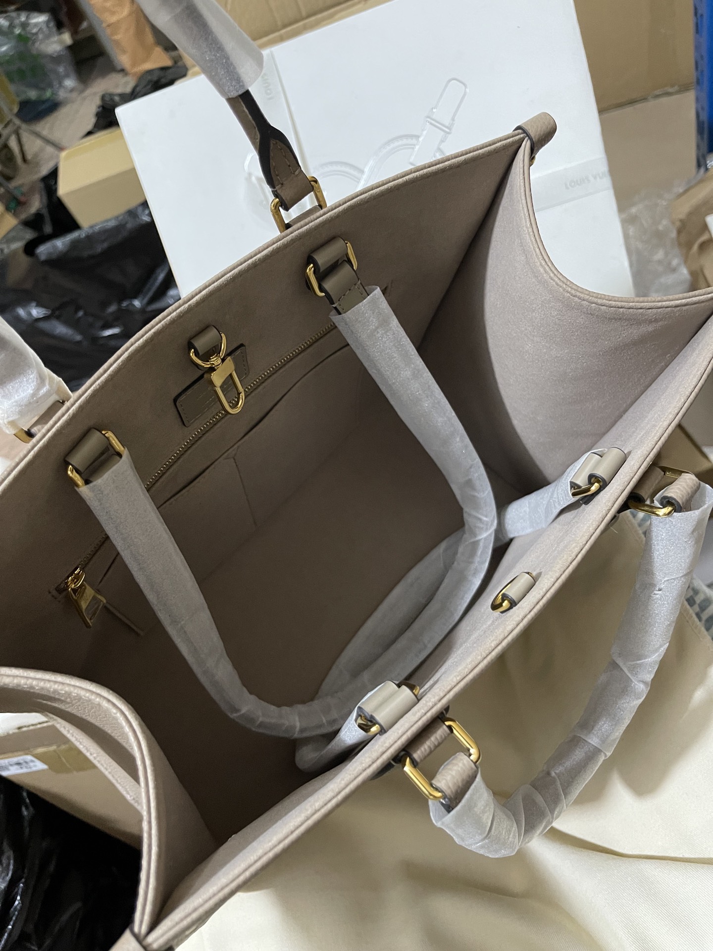 正品级法国版SP免检 客定✈️发货实拍👜 灰色印托特包中号 全皮M45494
