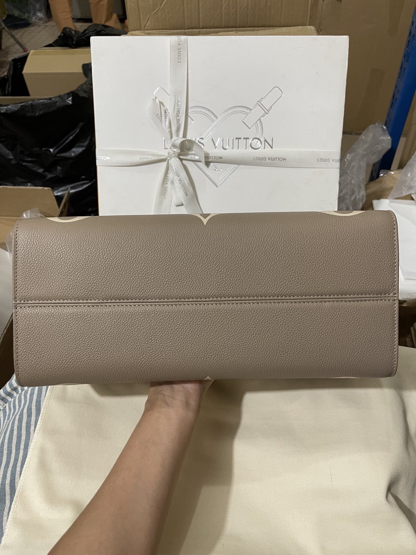 正品级法国版SP免检 客定✈️发货实拍👜 灰色印托特包中号 全皮M45494