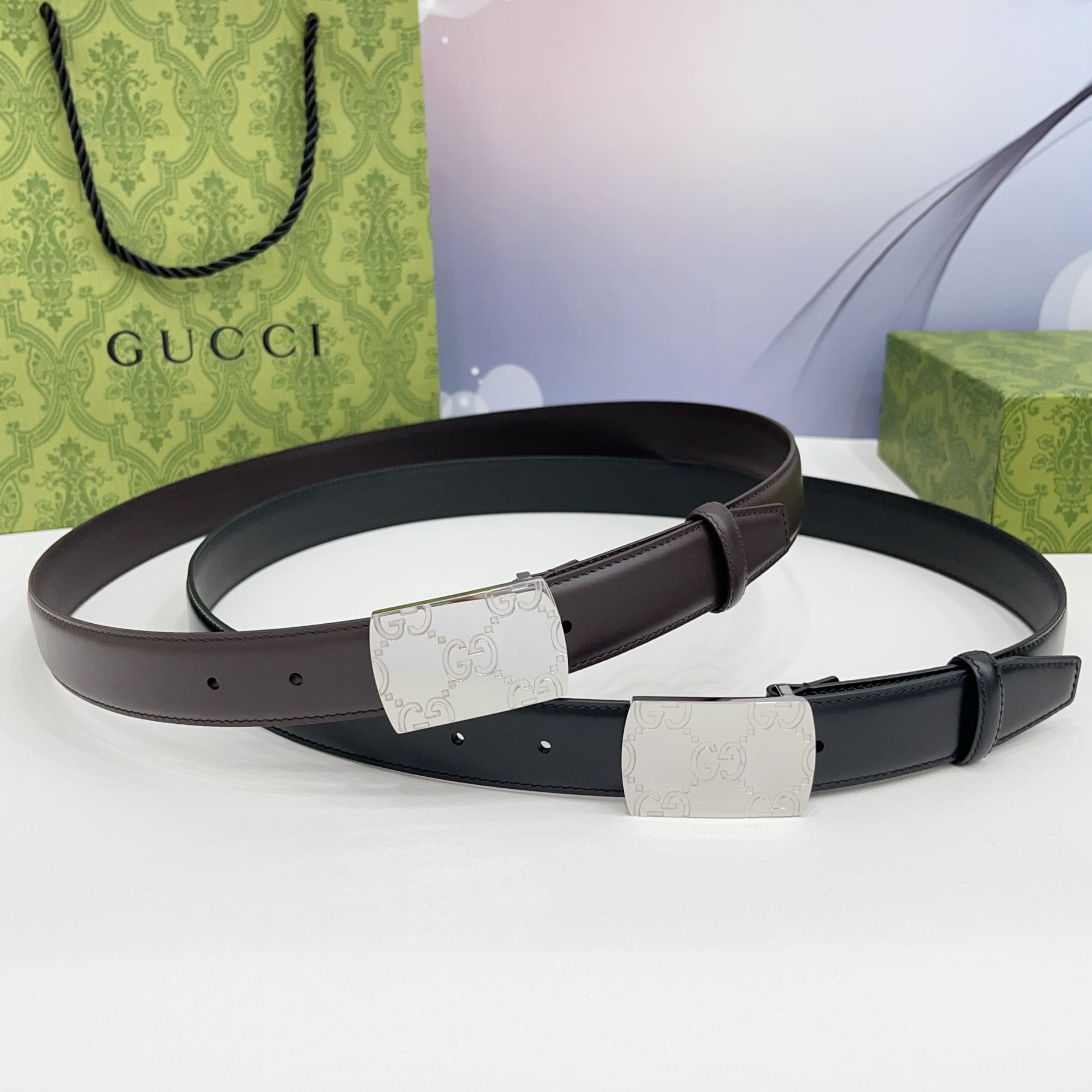 Gucci 3.0cm新款铜扣出货，搭配八字尾双面头层牛皮，时尚百搭，商务休闲！