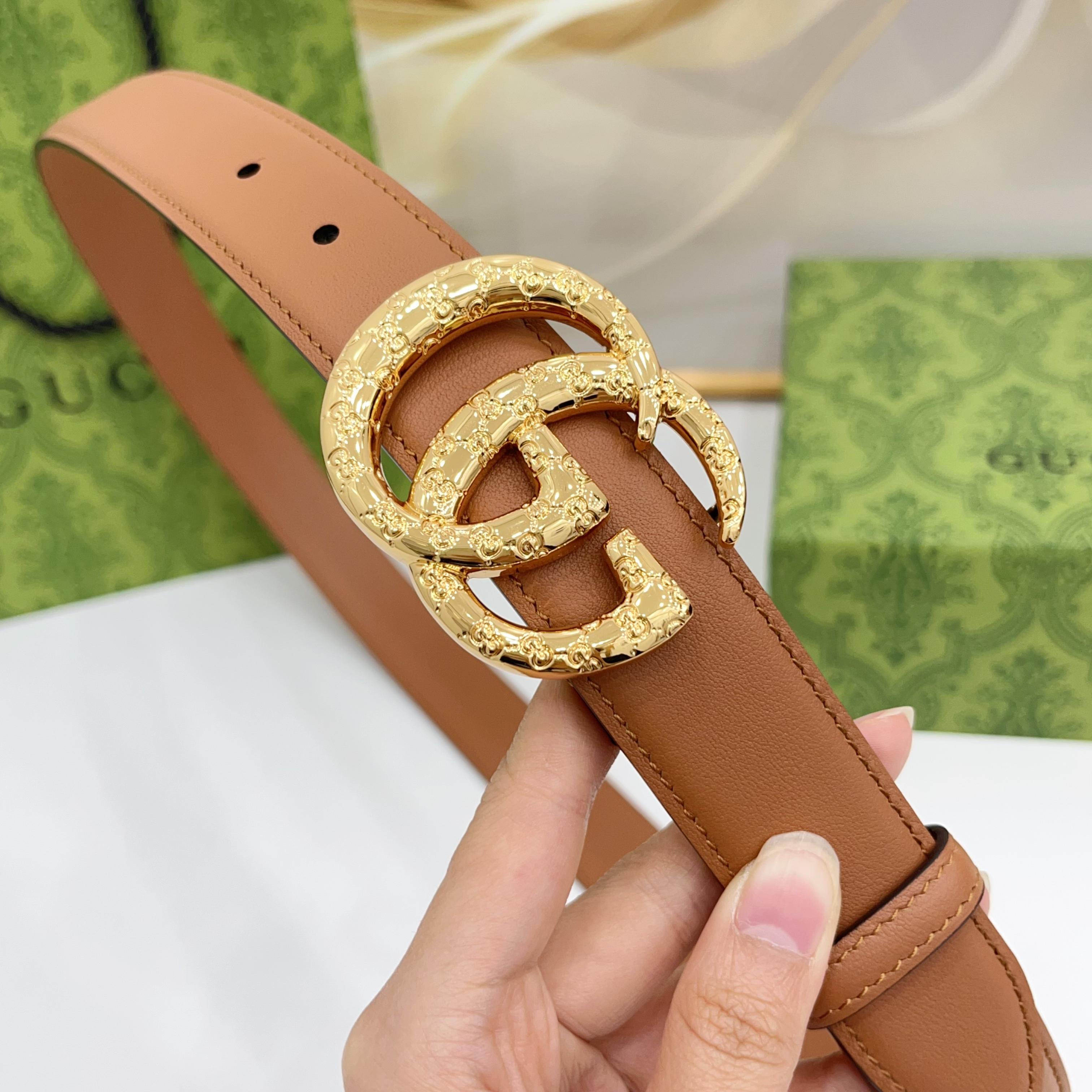 Gucci 3.0新款cc压花铜扣配双面头层牛皮，时尚百搭，商务休闲！