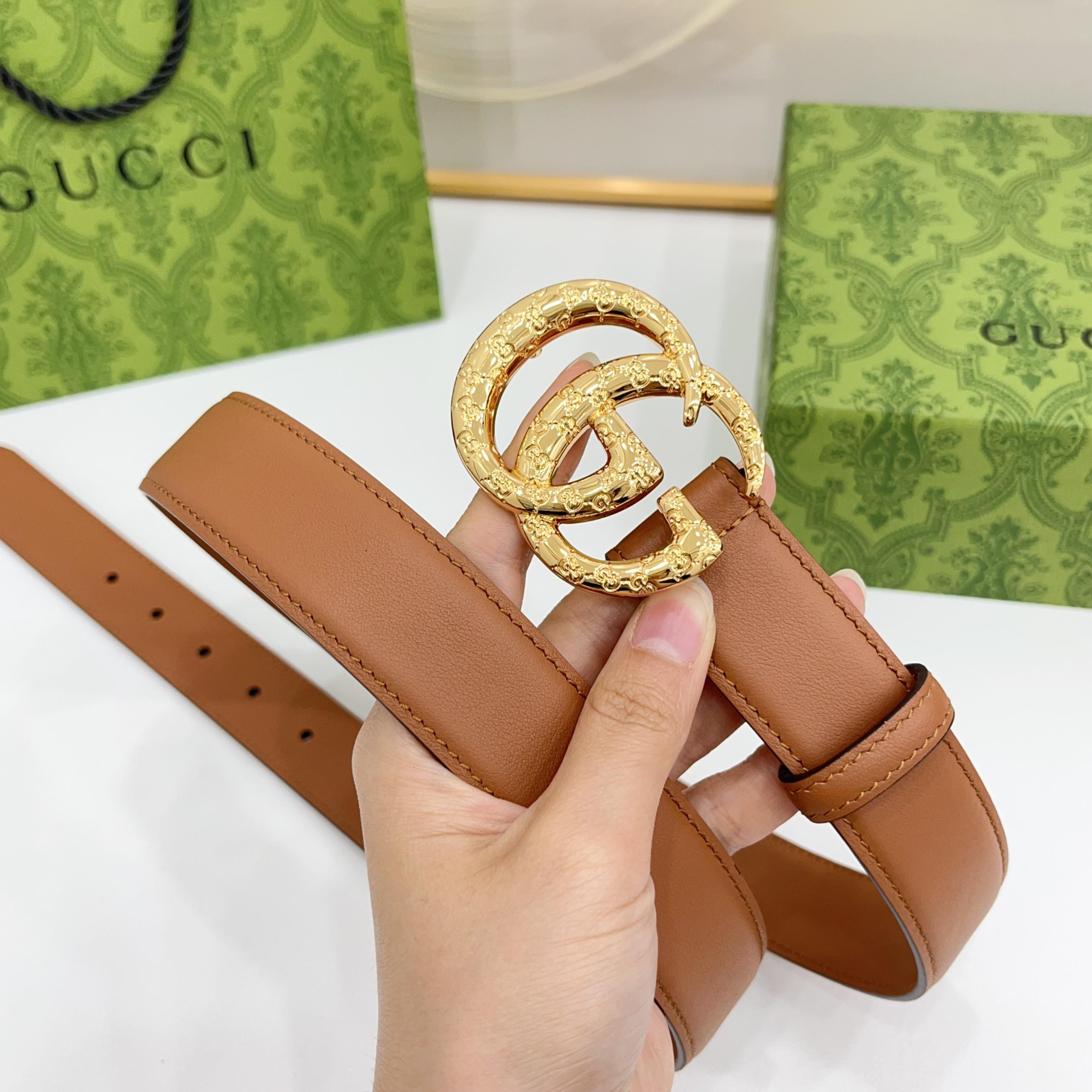 Gucci 3.0新款cc压花铜扣配双面头层牛皮，时尚百搭，商务休闲！