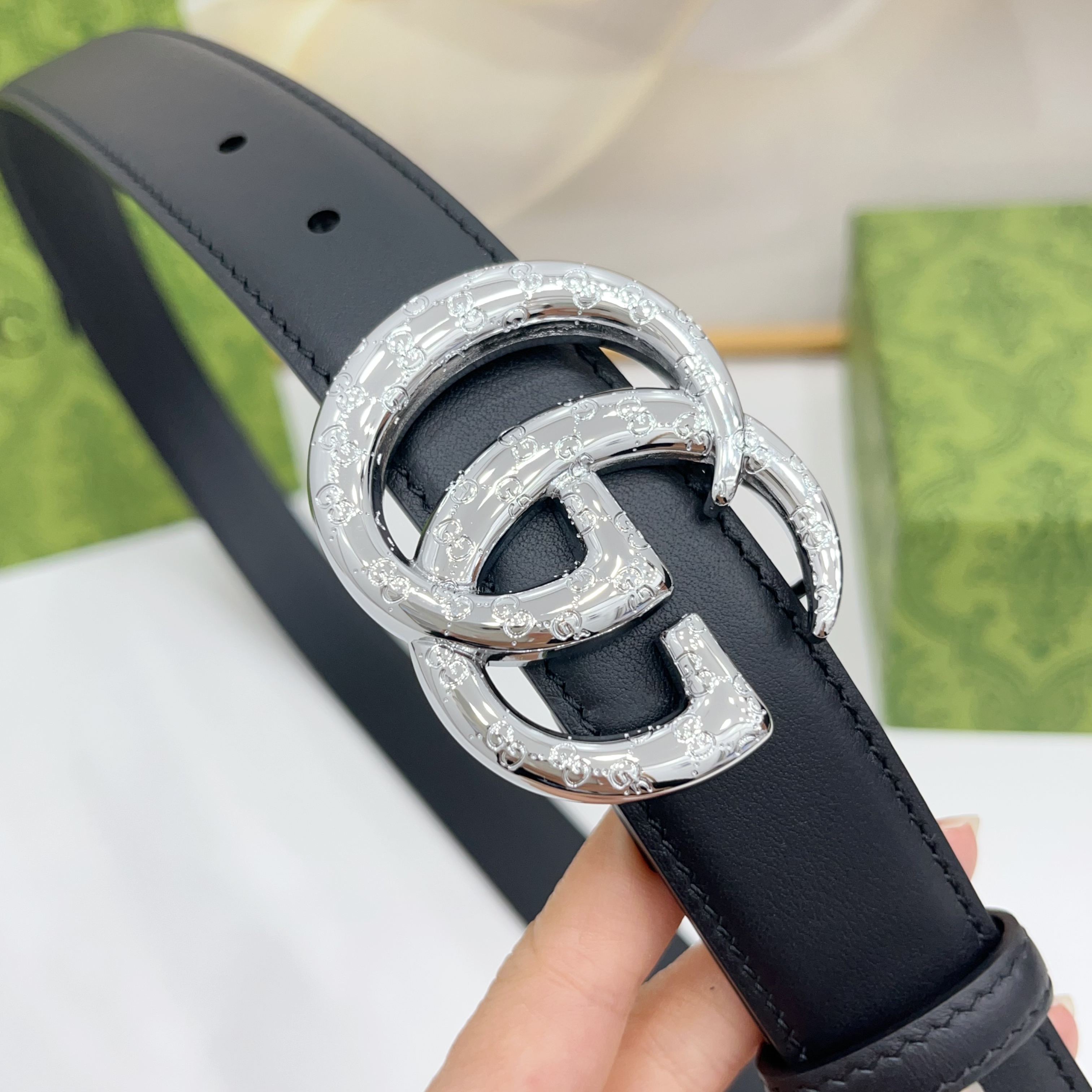 Gucci 3.0新款cc压花铜扣配双面头层牛皮，时尚百搭，商务休闲！