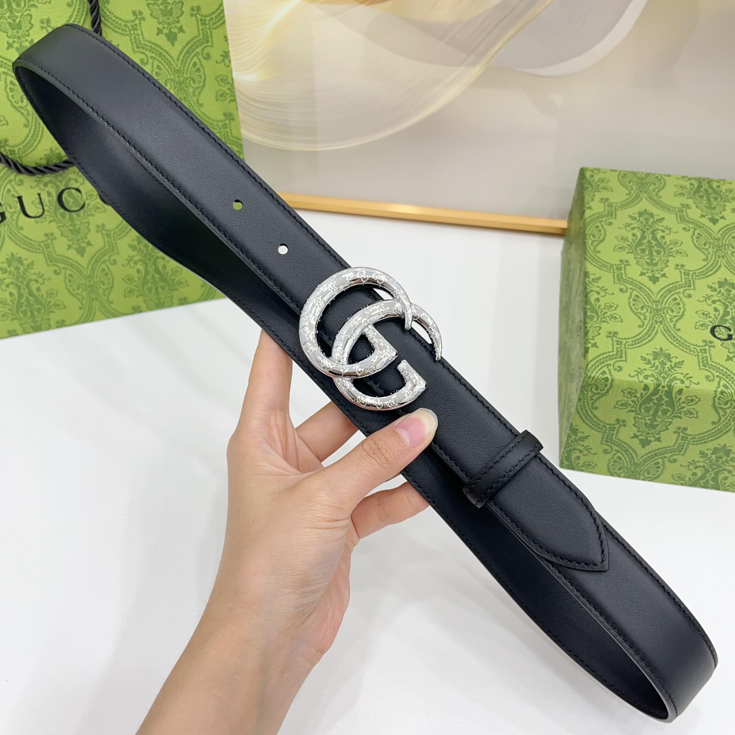 Gucci 3.0新款cc压花铜扣配双面头层牛皮，时尚百搭，商务休闲！