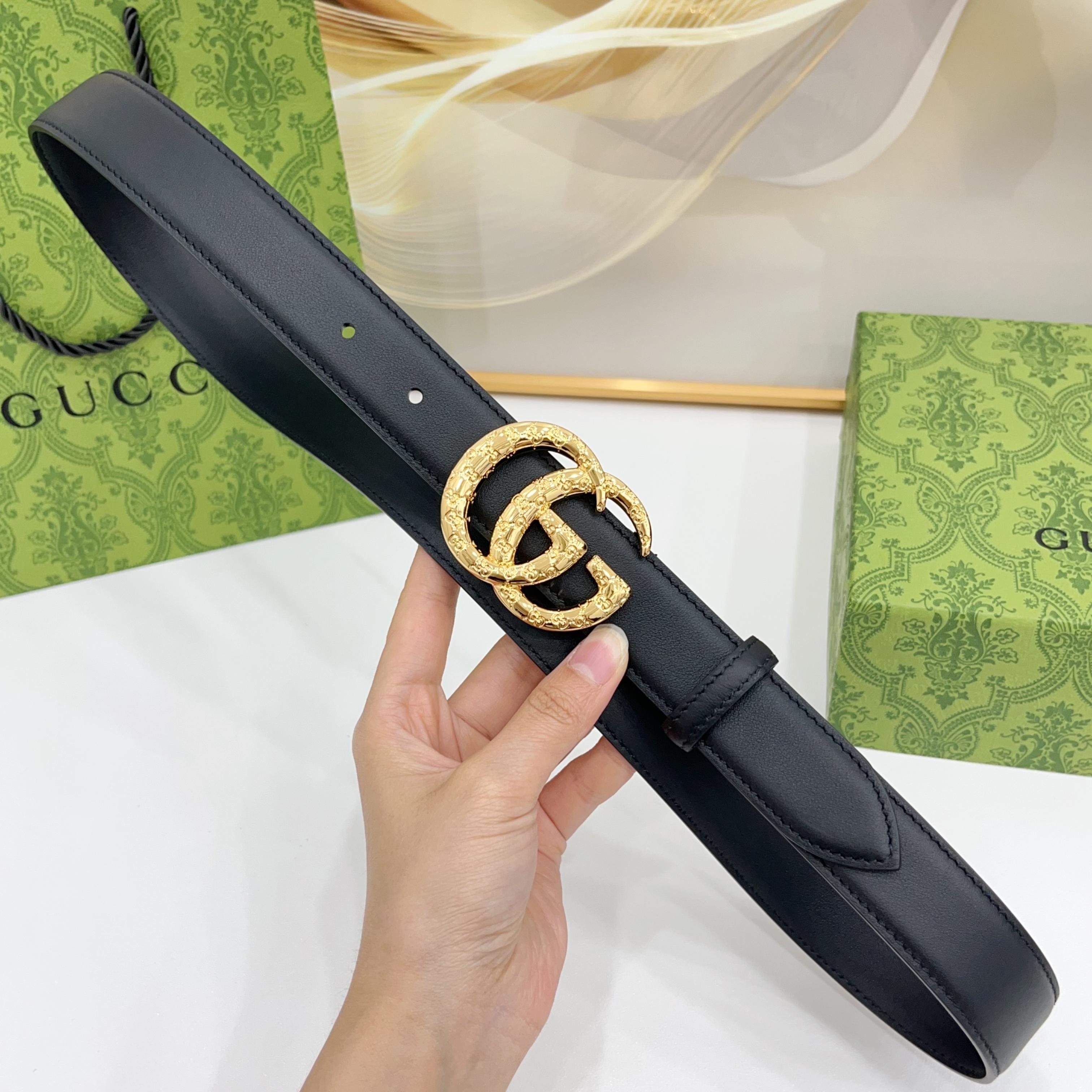 Gucci 3.0新款cc压花铜扣配双面头层牛皮，时尚百搭，商务休闲！