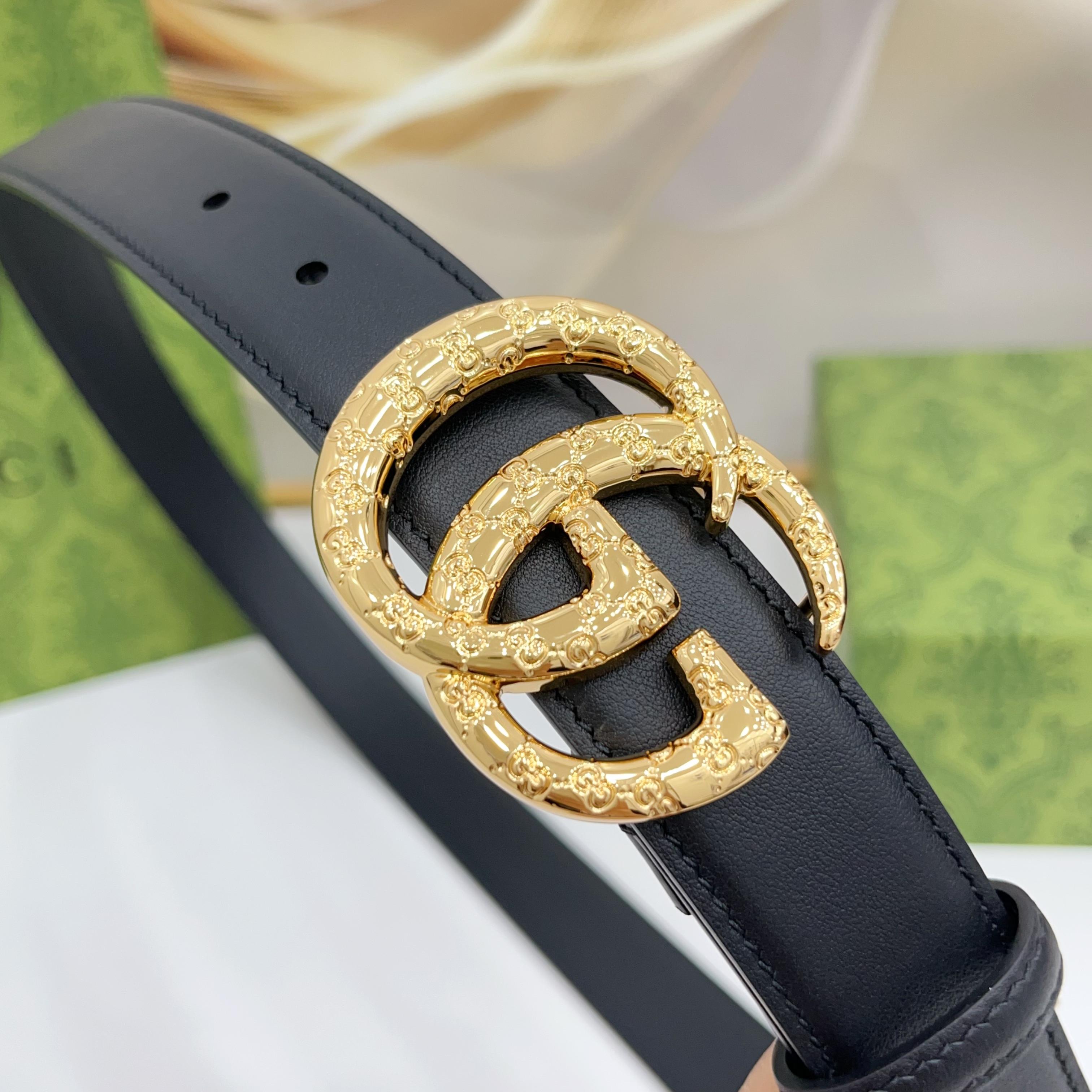 Gucci 3.0新款cc压花铜扣配双面头层牛皮，时尚百搭，商务休闲！