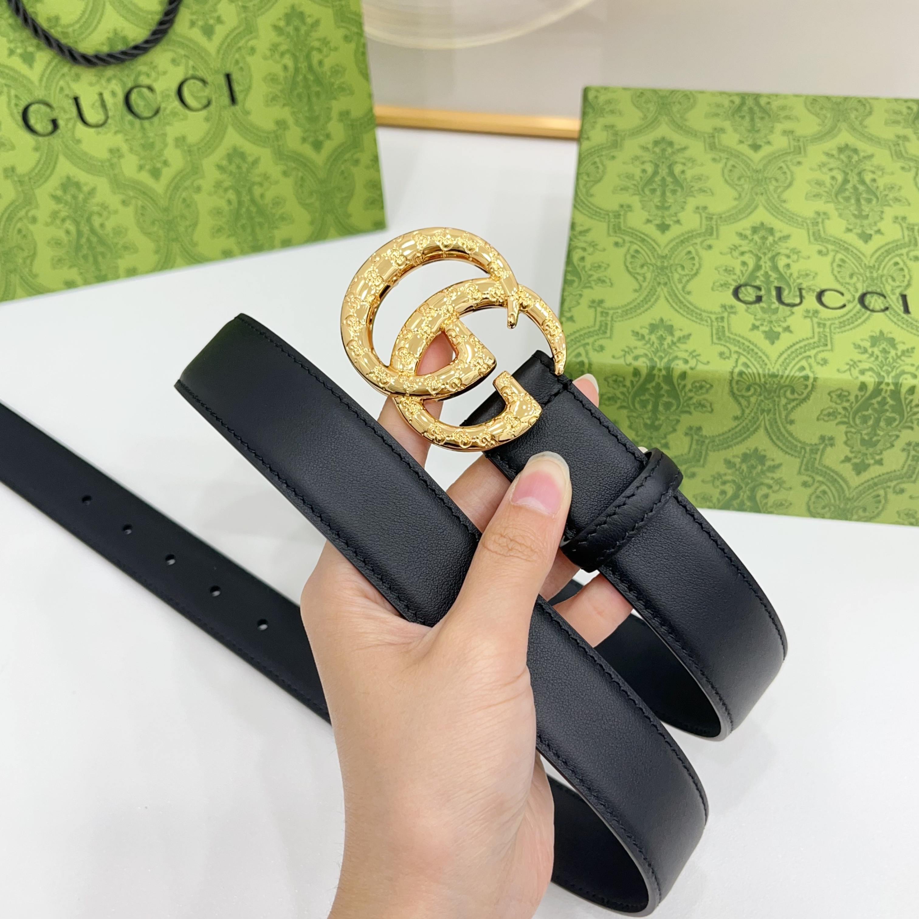 Gucci 3.0新款cc压花铜扣配双面头层牛皮，时尚百搭，商务休闲！