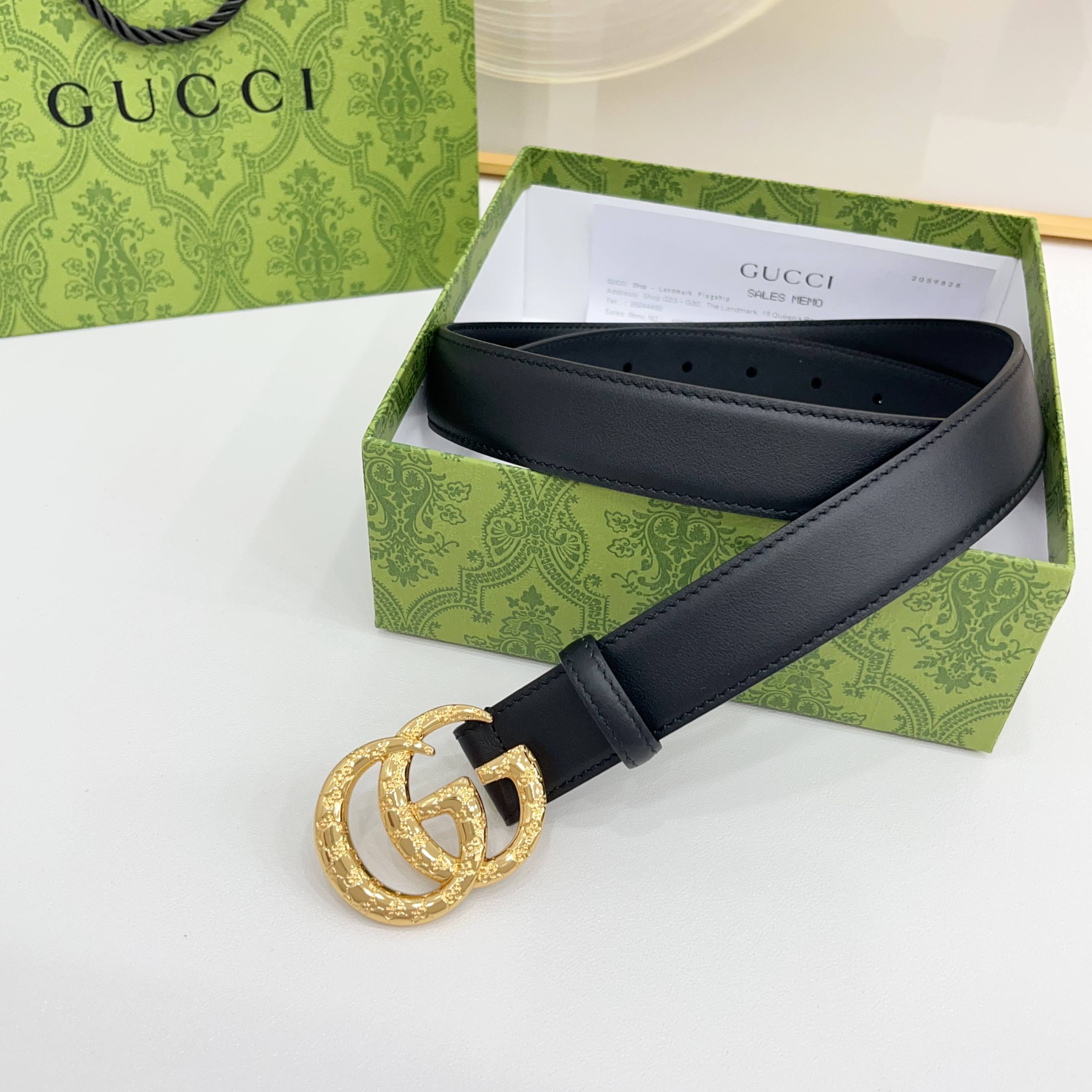 Gucci 3.0新款cc压花铜扣配双面头层牛皮，时尚百搭，商务休闲！