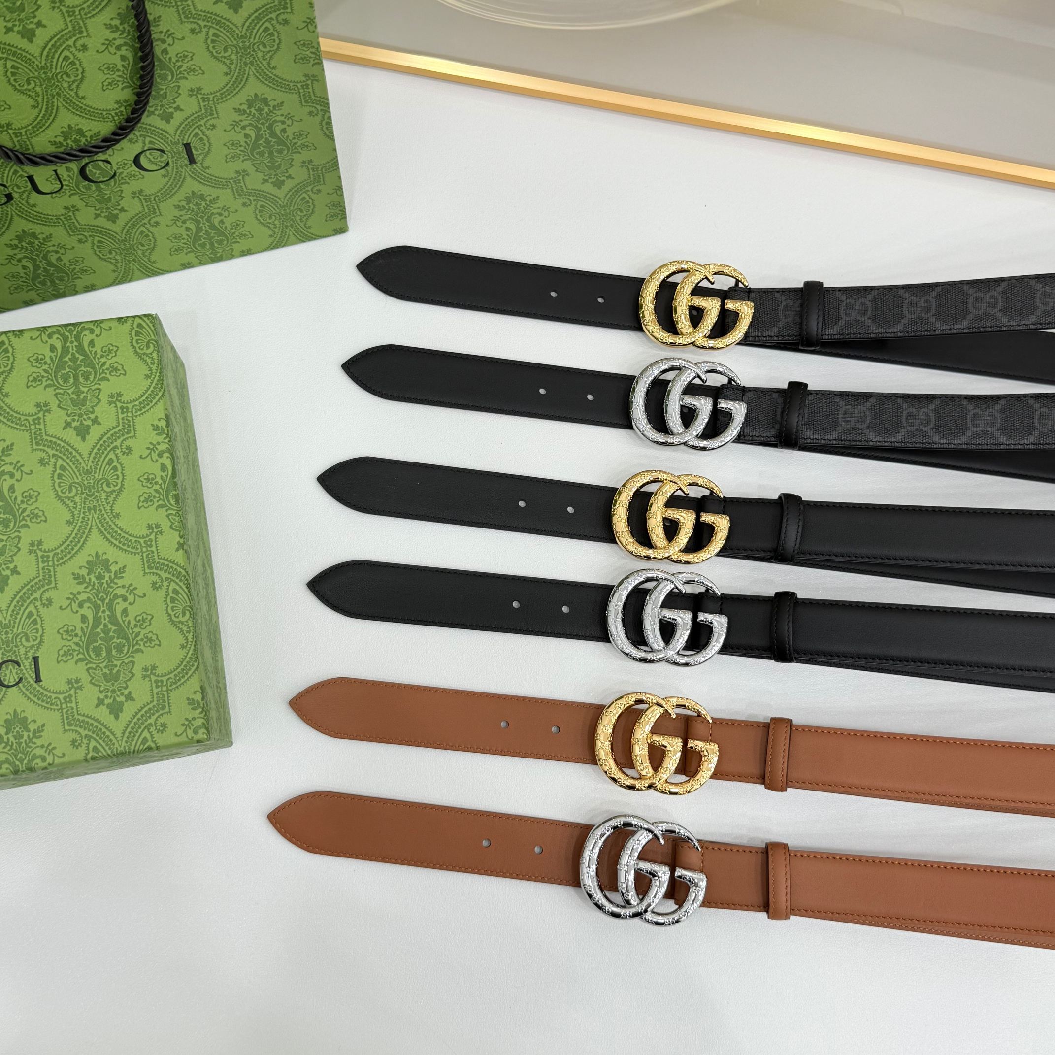 Gucci 3.0新款cc压花铜扣配双面头层牛皮，时尚百搭，商务休闲！