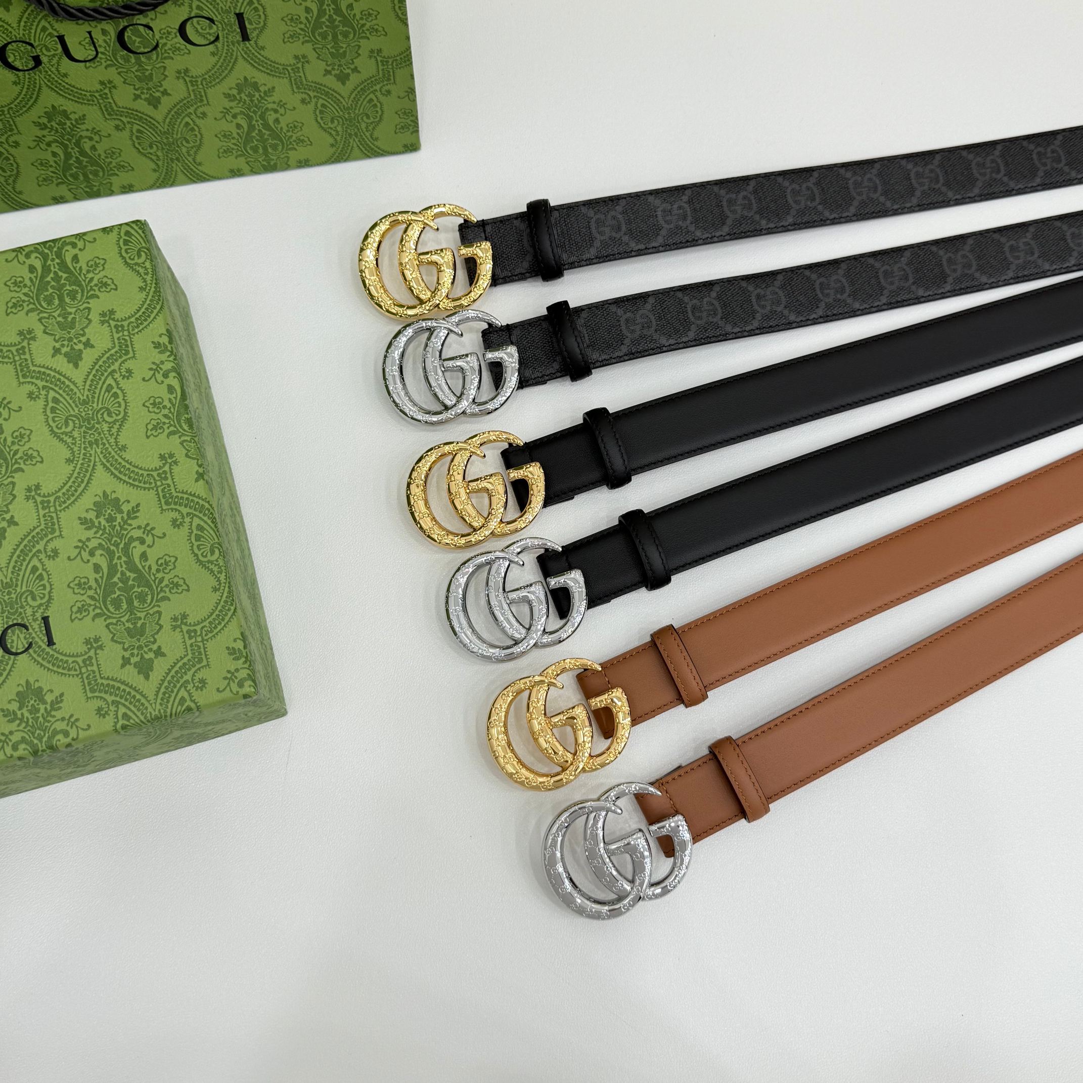 Gucci 3.0新款cc压花铜扣配双面头层牛皮，时尚百搭，商务休闲！