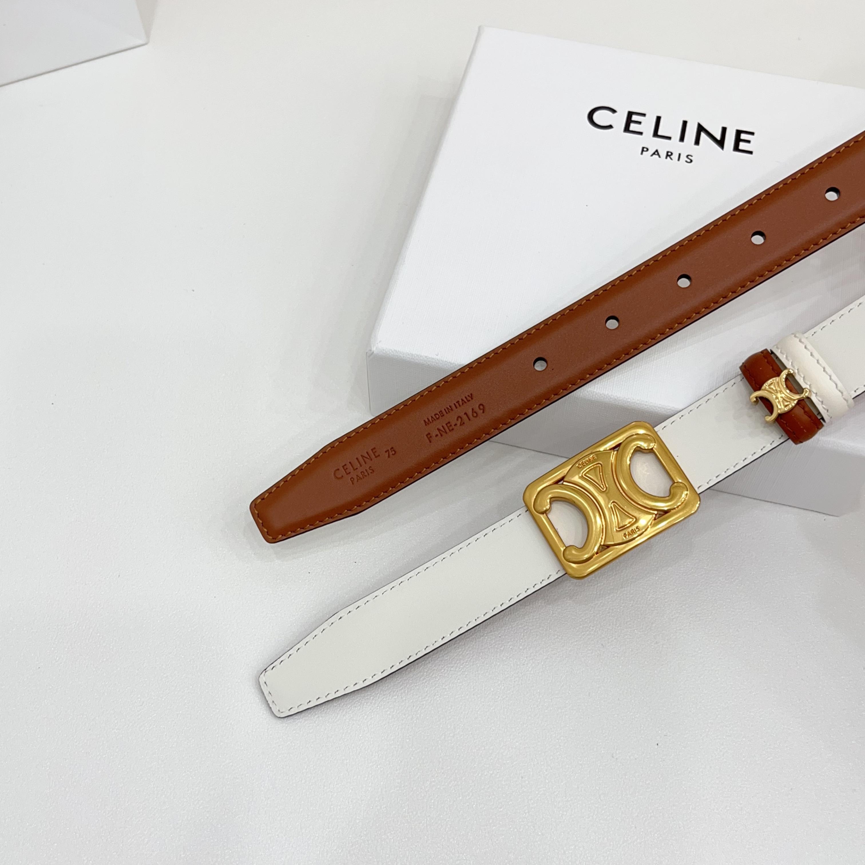 Celine 赛琳 2.5cm凯旋门新款 双面彩色带身上新双面头层小牛皮，质感细腻，丝滑，高端品质，做工