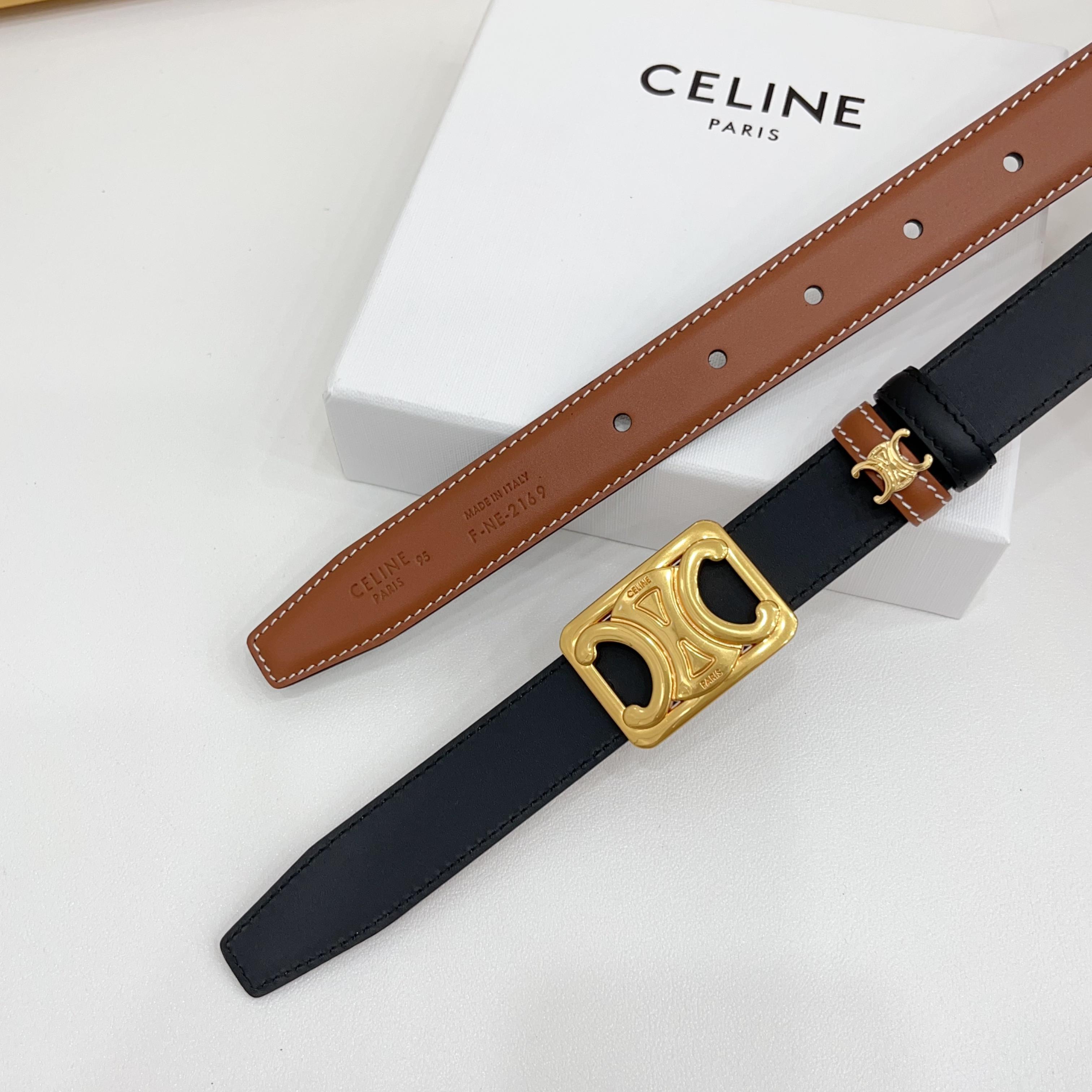 Celine 赛琳 2.5cm凯旋门新款 双面彩色带身上新双面头层小牛皮，质感细腻，丝滑，高端品质，做工