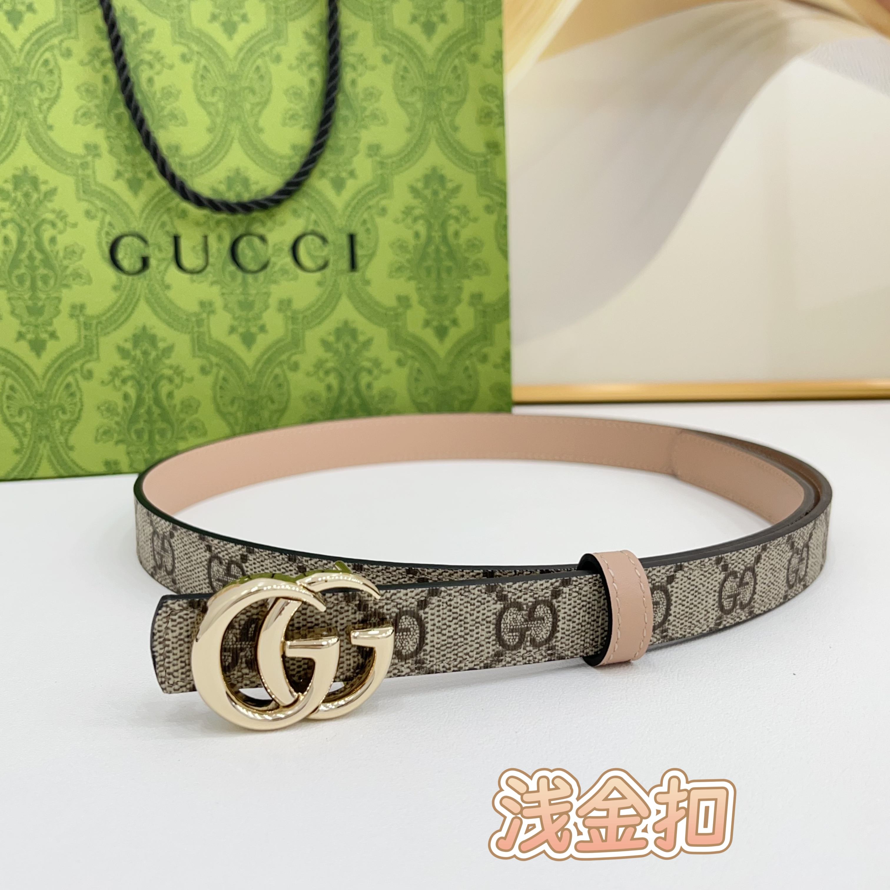 Gucci 2.0cm经典防水布料搭配头层牛皮底，经典双C挂扣，对官网浅金扣，银色扣，时尚百搭！