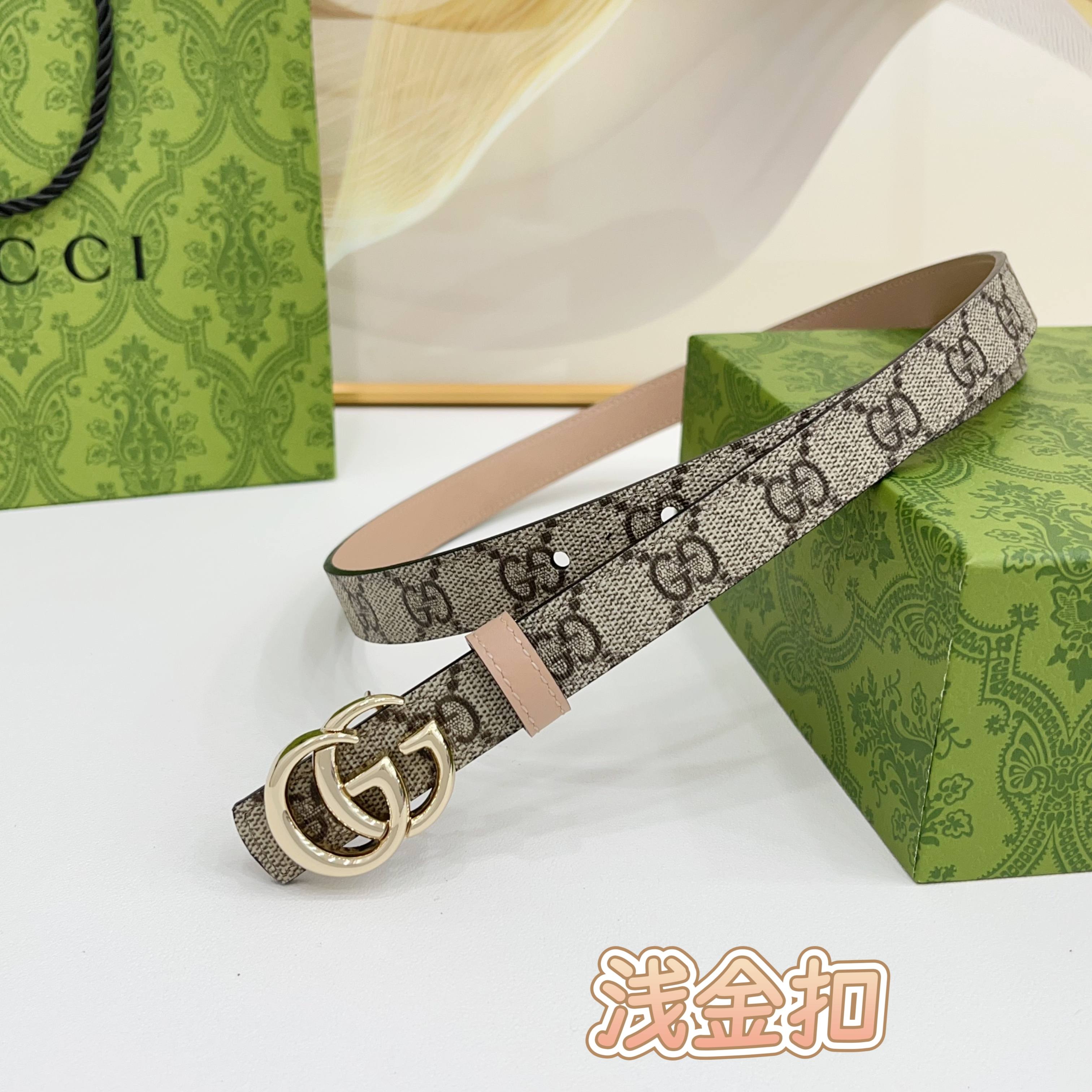 Gucci 2.0cm经典防水布料搭配头层牛皮底，经典双C挂扣，对官网浅金扣，银色扣，时尚百搭！