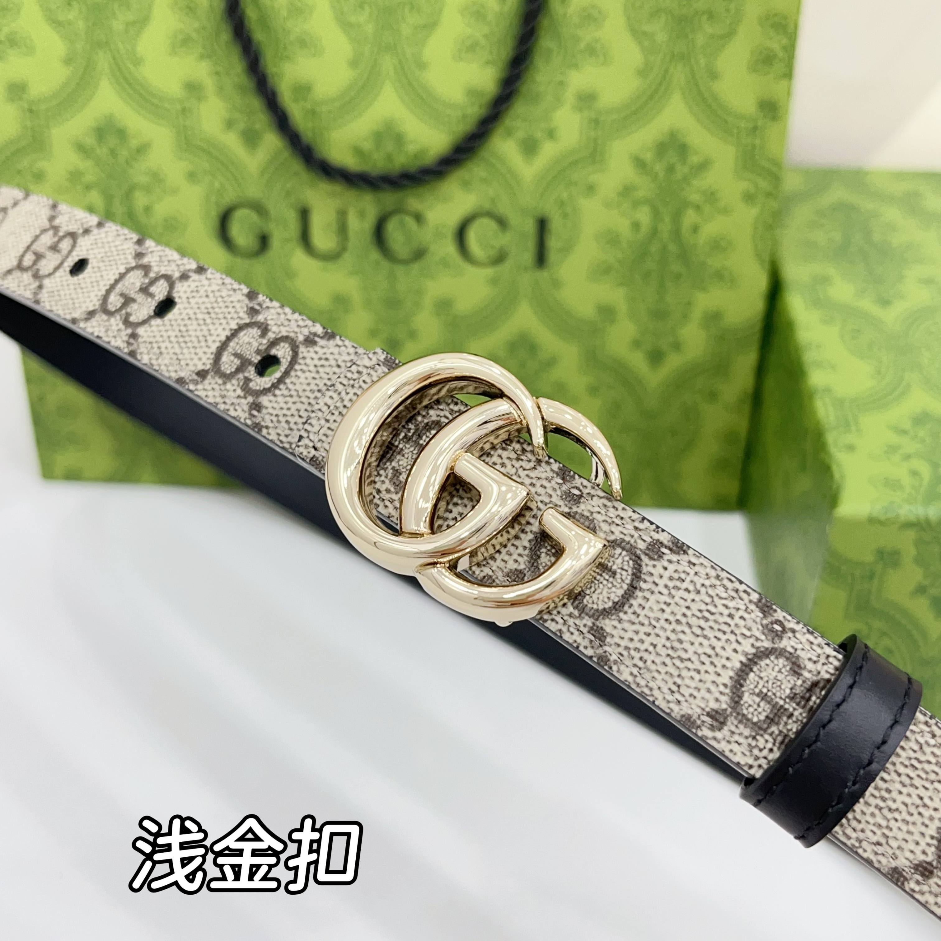 Gucci 2.0cm经典防水布料搭配头层牛皮底，经典双C挂扣，对官网浅金扣，银色扣，时尚百搭！