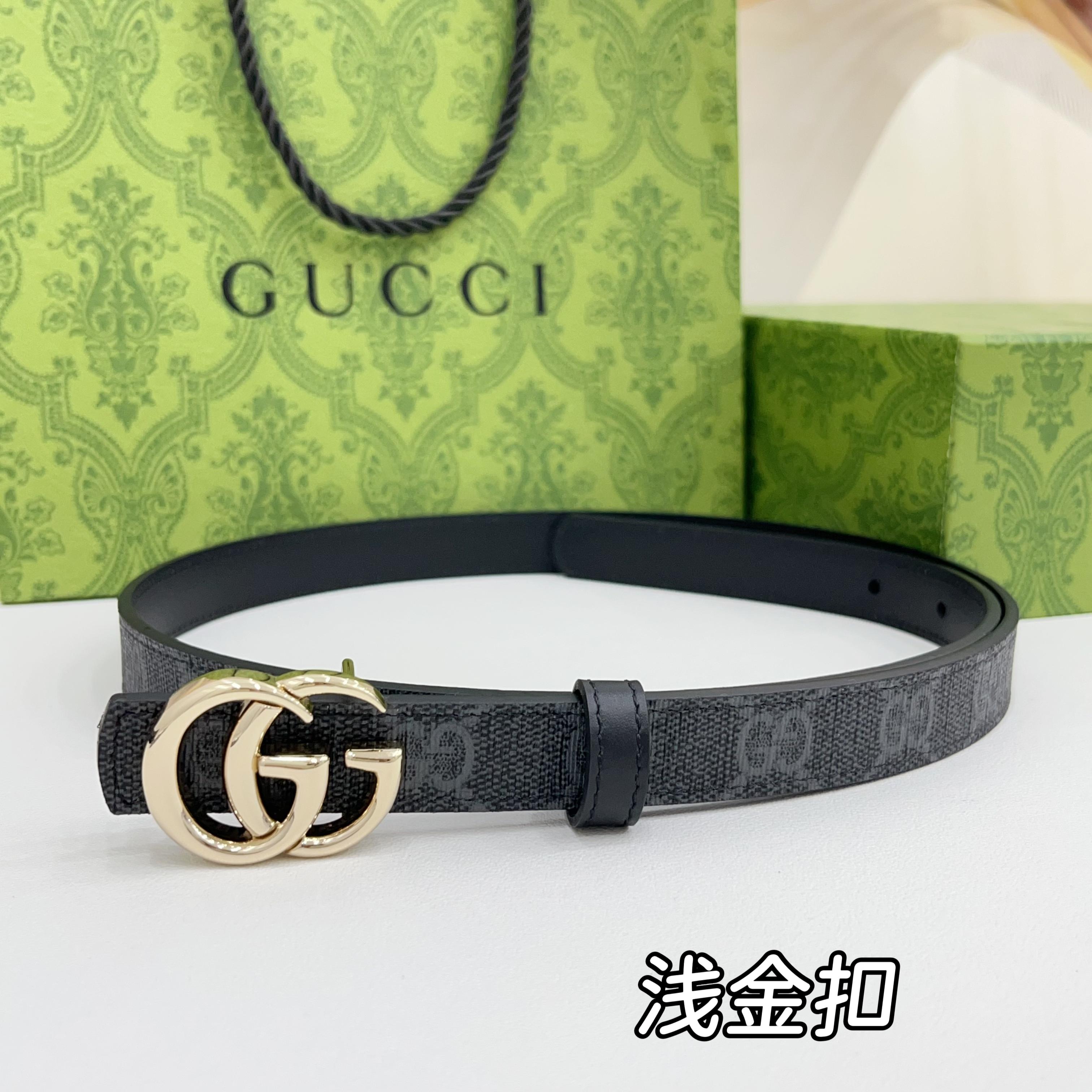 Gucci 2.0cm经典防水布料搭配头层牛皮底，经典双C挂扣，对官网浅金扣，银色扣，时尚百搭！