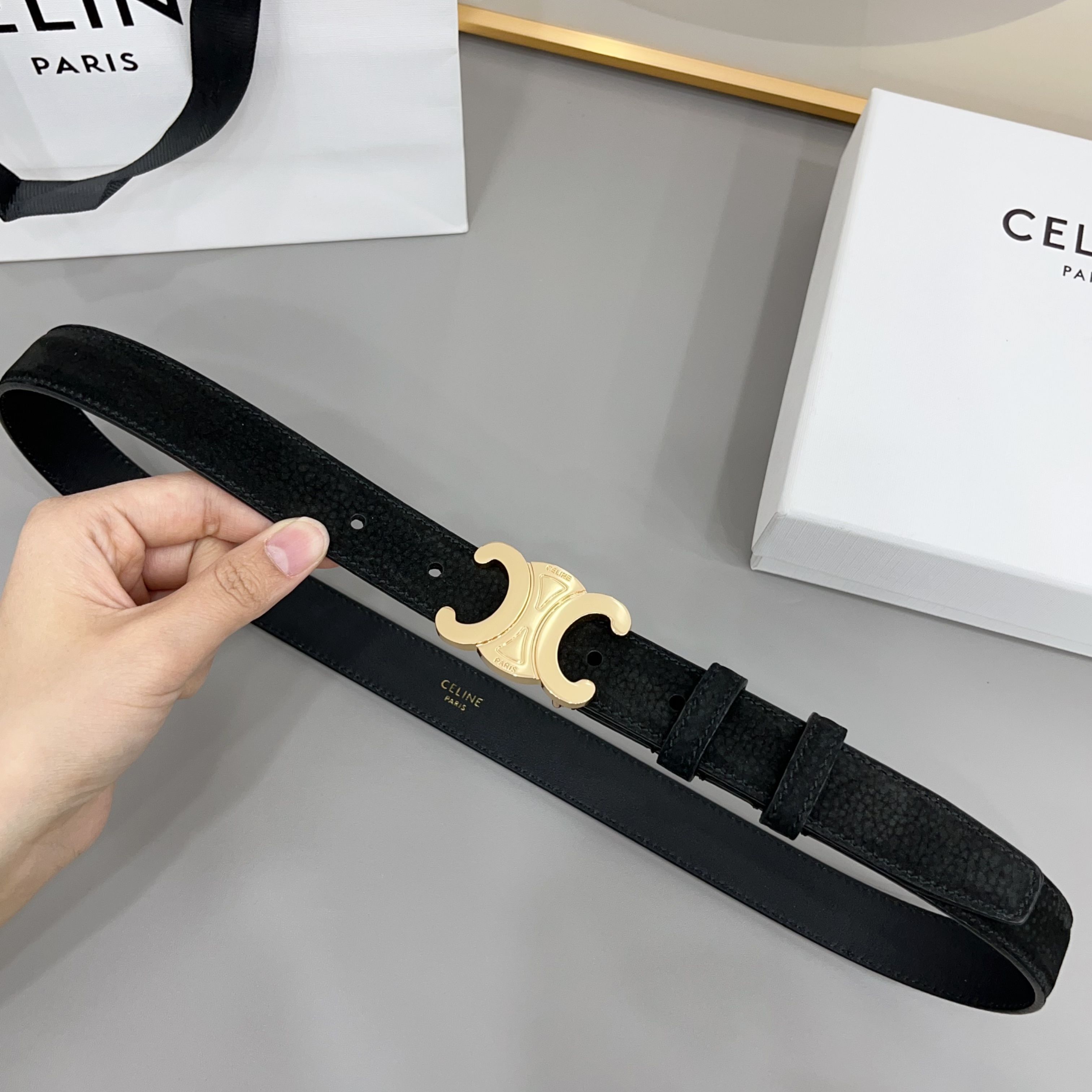 NO:741900,Original CELINE Celine 2.5cm Arc de Triomphe logo gold and silver buckle deerskin velvet trendy belt, the secret weapon for a good figure and high waistline, belt, celine, celine19860909原单CELINE赛琳 2.5cm 凯旋门徽标金银扣鹿皮绒潮流腰带,穿出好身材高腰线的秘密武器,皮带,celine,celine,Belt