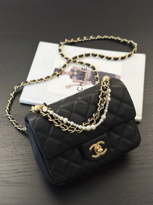 Chanel Classic Mini Flap Bag Black Leather With Gold Hardware & Chain 1 Chanel Classic Mini Flap Bag Black Leather With Gold Hardware & Chain