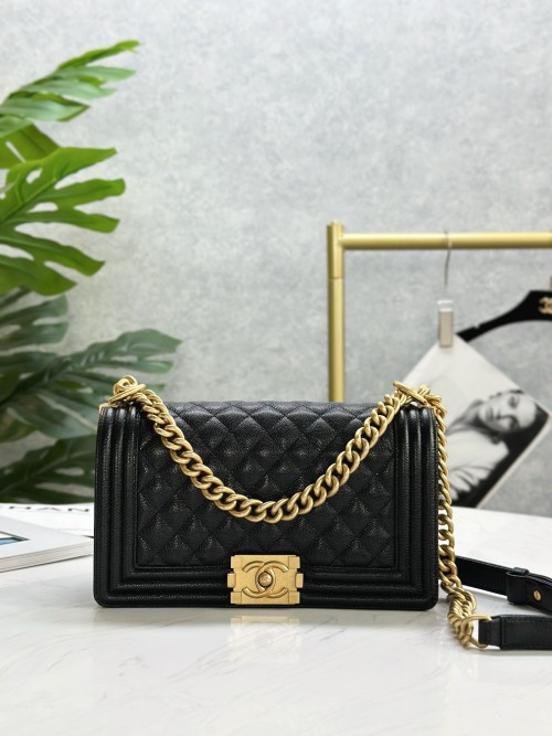 Chanel Boy Bag 25cm Black Quilted Leather Gold-Tone Hardware 1 Chanel Boy Bag 25cm Black Quilted Leather Gold-Tone Hardware