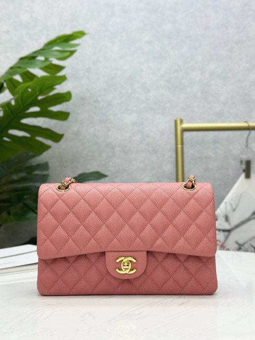 Elegant Pink Quilted Flap Bag with Chain Strap - 25cm 1 Elegant Pink Quilted Flap Bag with Chain Strap - 25cm