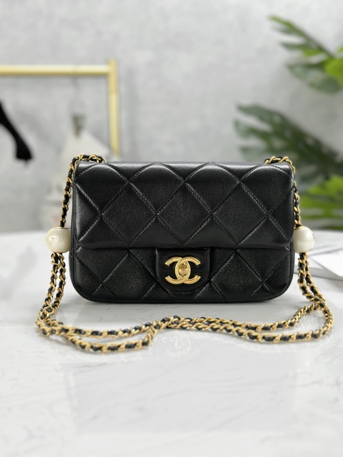 Chanel Black Quilted Leather Shoulder Bag with Gold Chain and Pearl Detail 1 Chanel Black Quilted Leather Shoulder Bag with Gold Chain and Pearl Detail